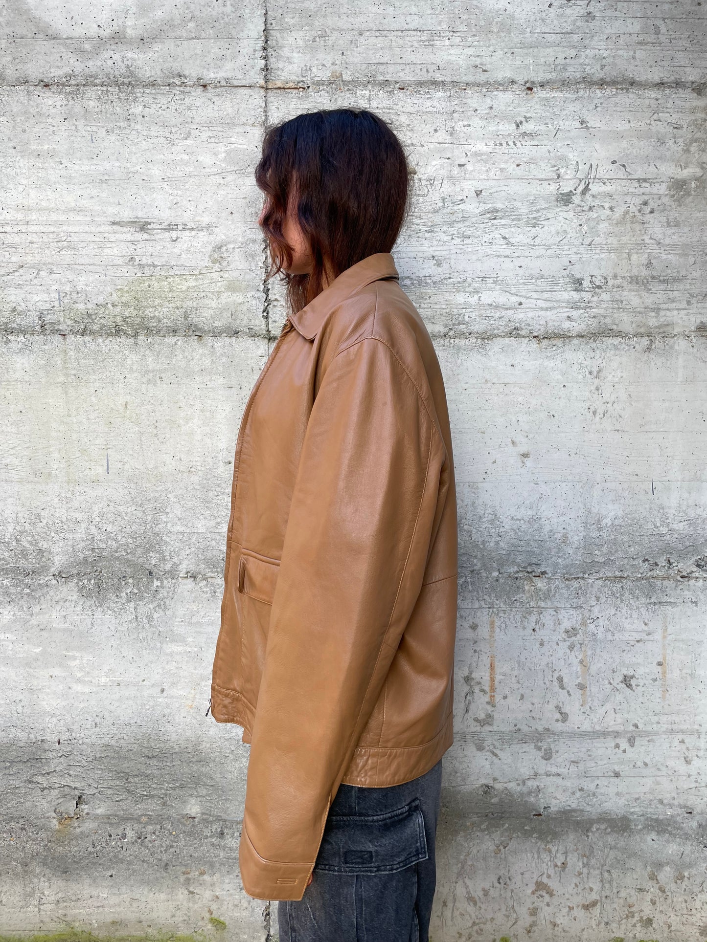 Biker liscio in nappa (vera pelle) biscotto - taglia M/L uomo