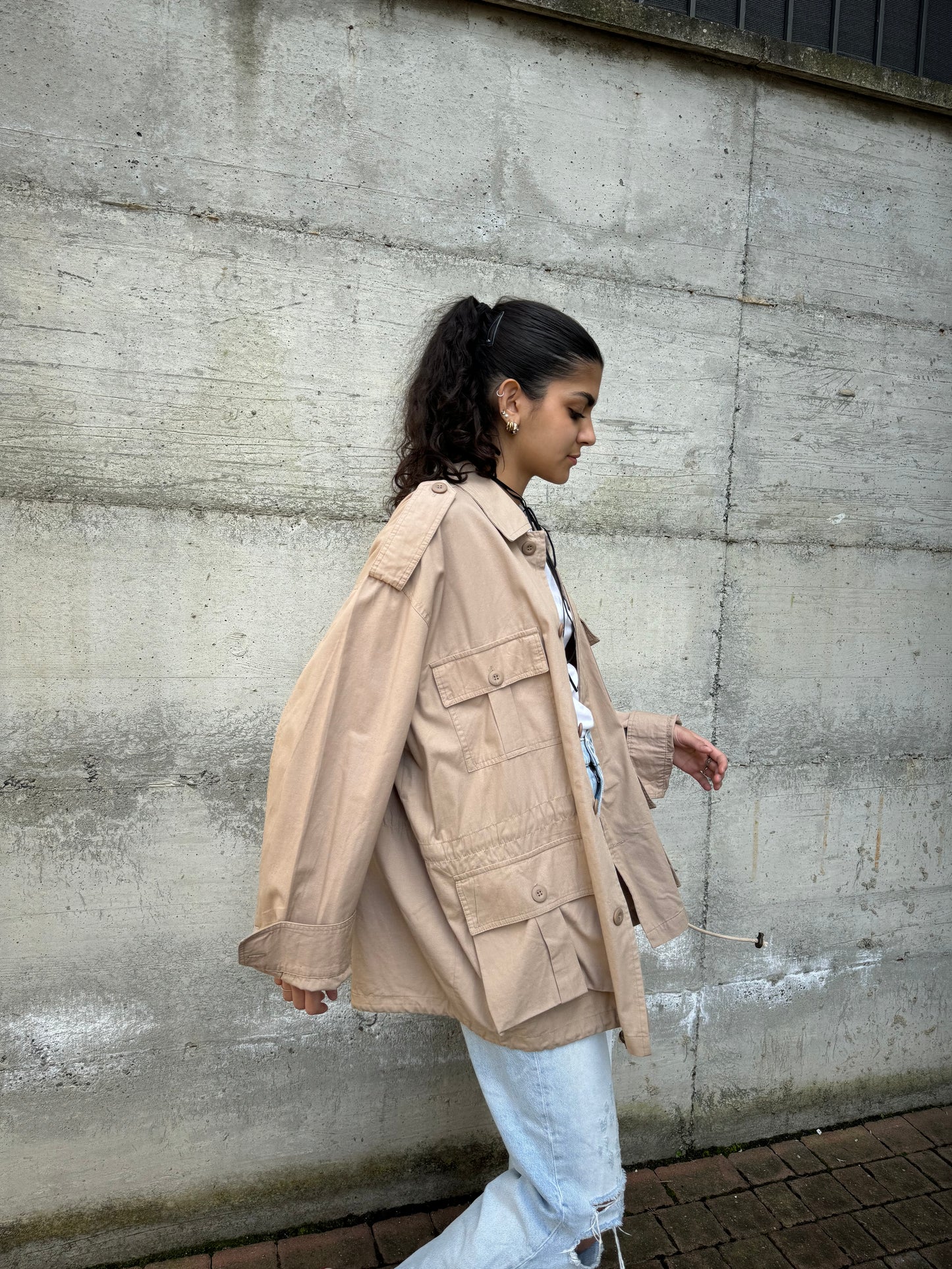 Overshirt cargo beige in cotone