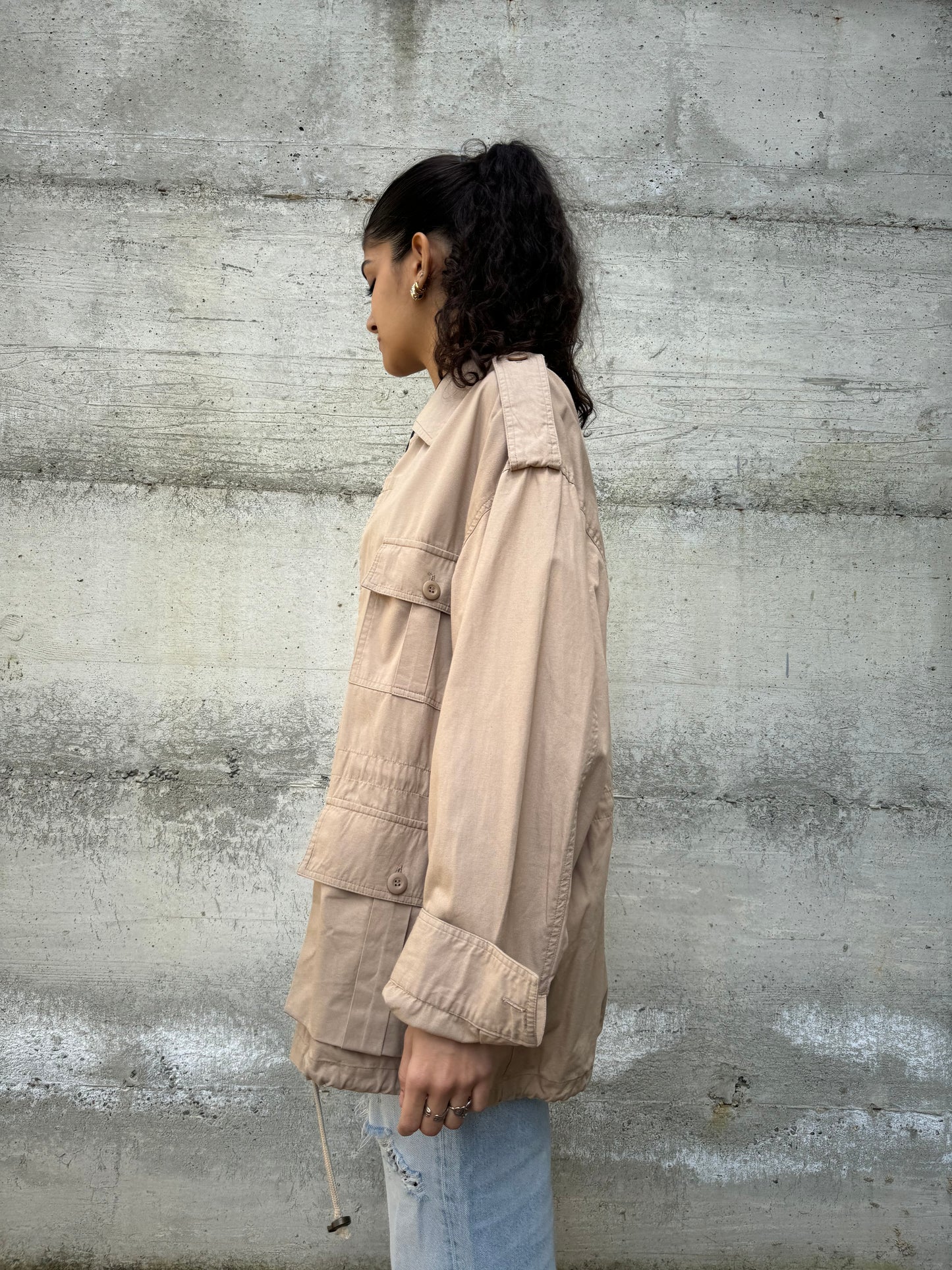 Overshirt cargo beige in cotone