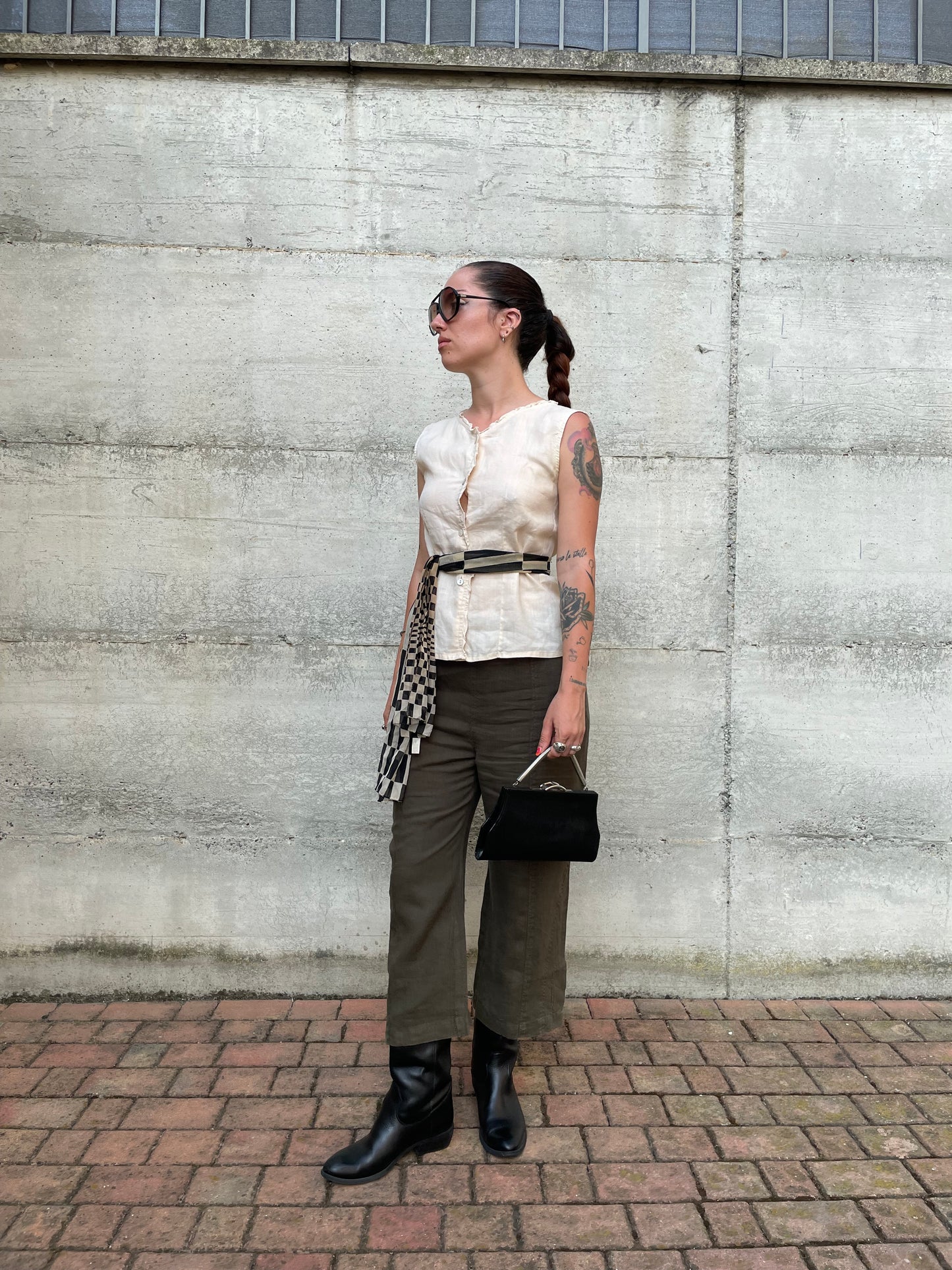 Pantalone capri ampio verde oliva 100% lino, Conte of Florence, taglia 42it