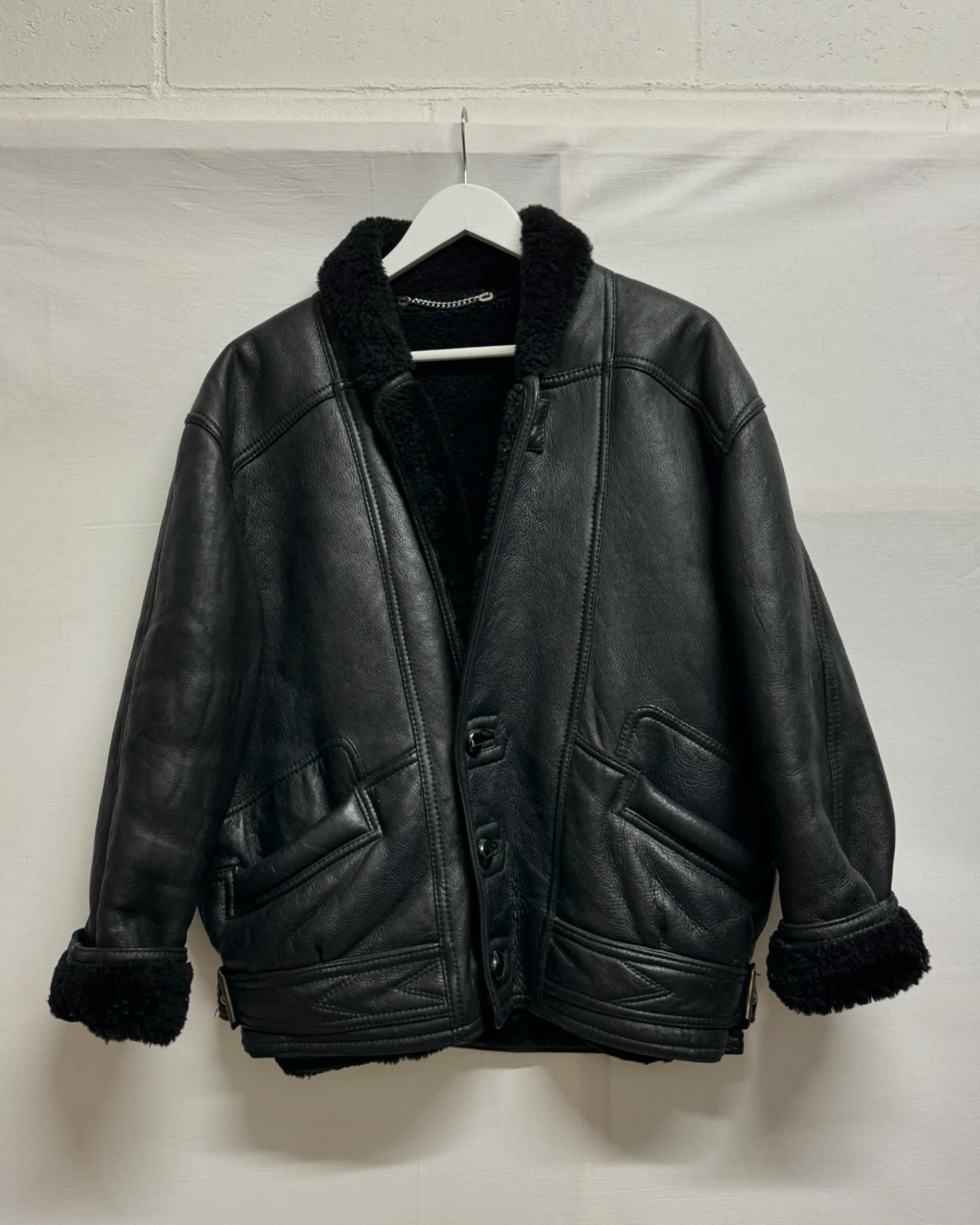 Bomber in montone Shearling nero, taglia 48it uomo