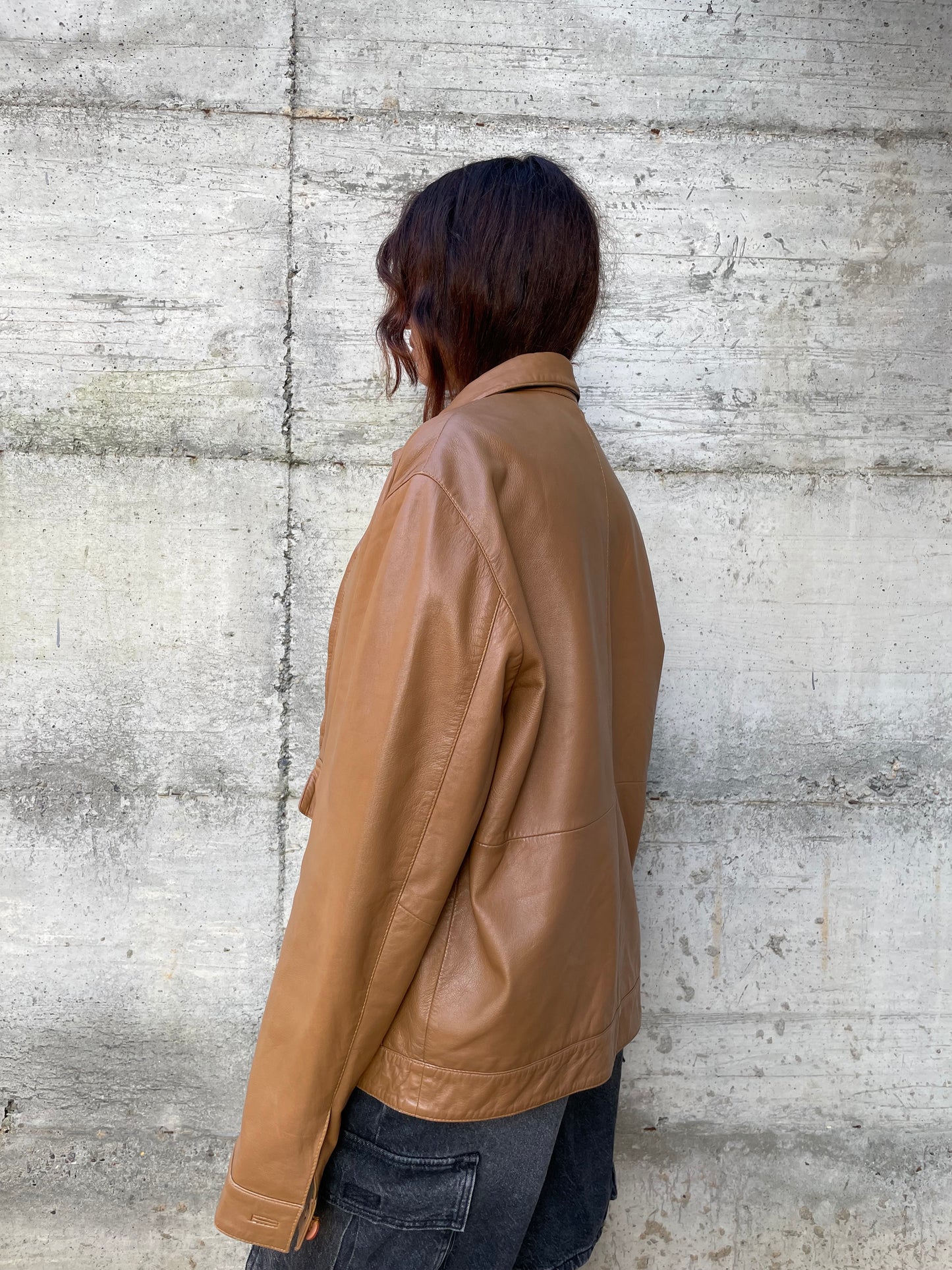 Biker liscio in nappa (vera pelle) biscotto - taglia M/L uomo