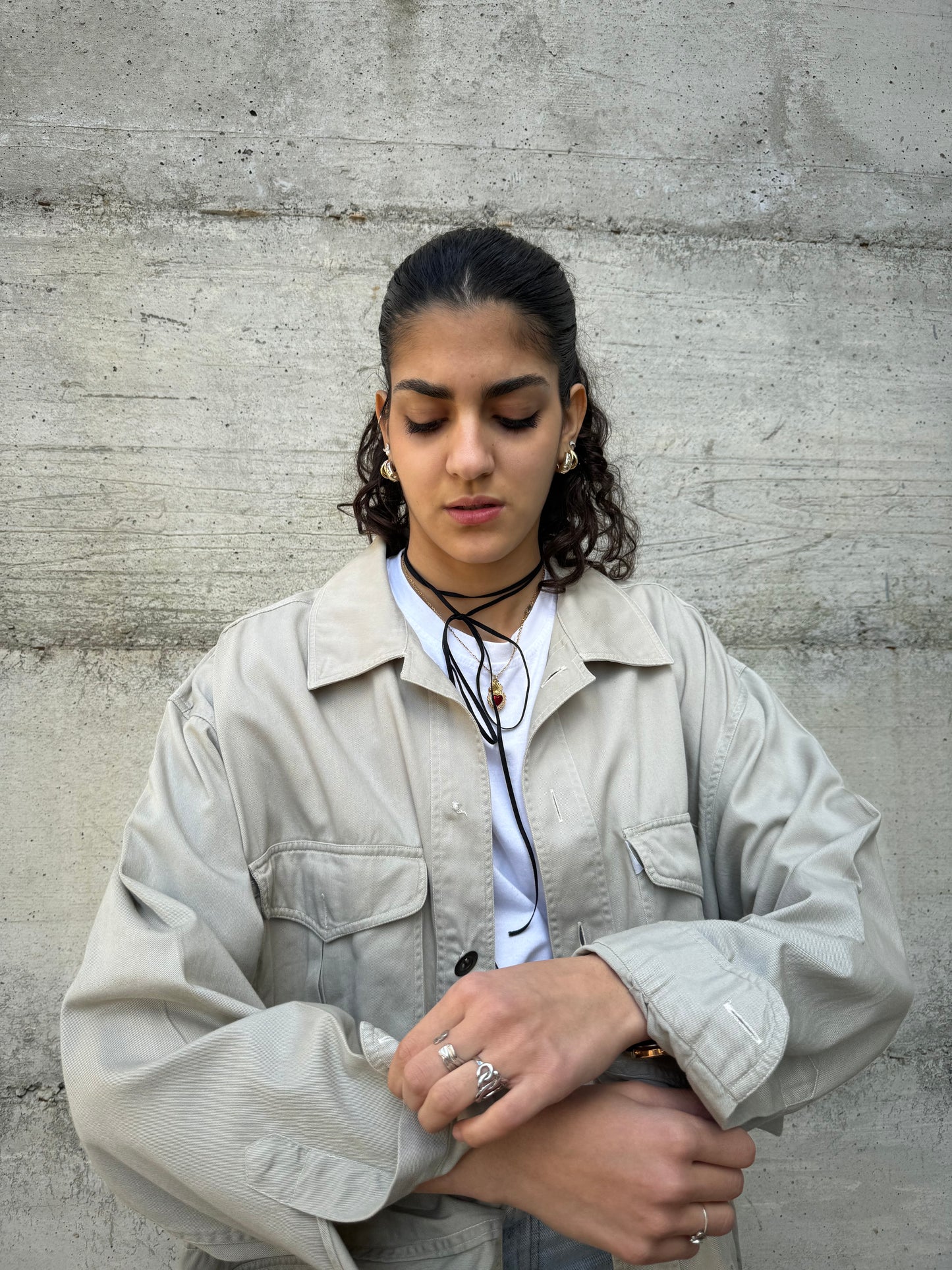 Overshirt cargo in cotone color ghiaccio