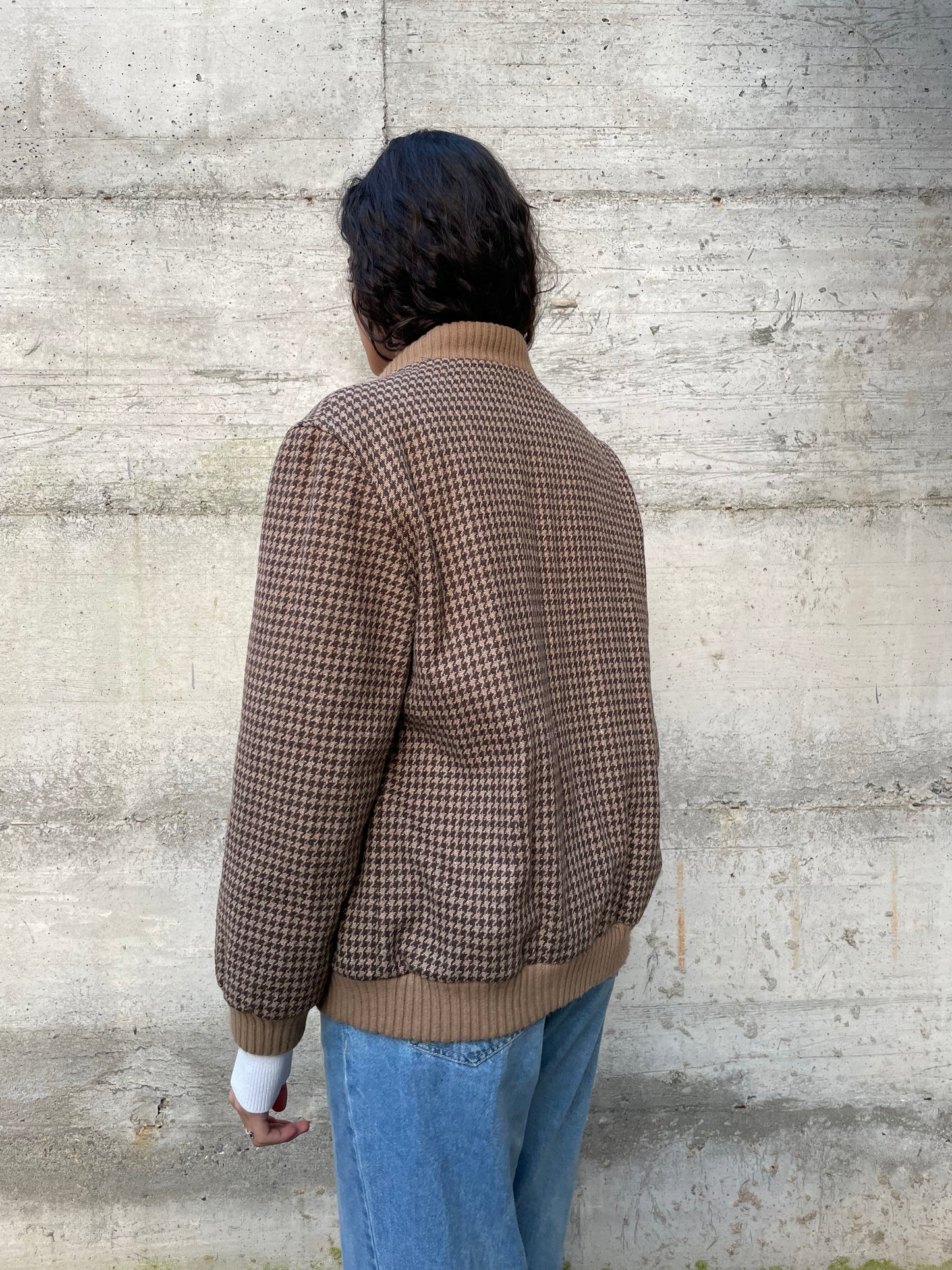 Bomber con elastici pied de poule trapuntato, in lana - taglia M uomo