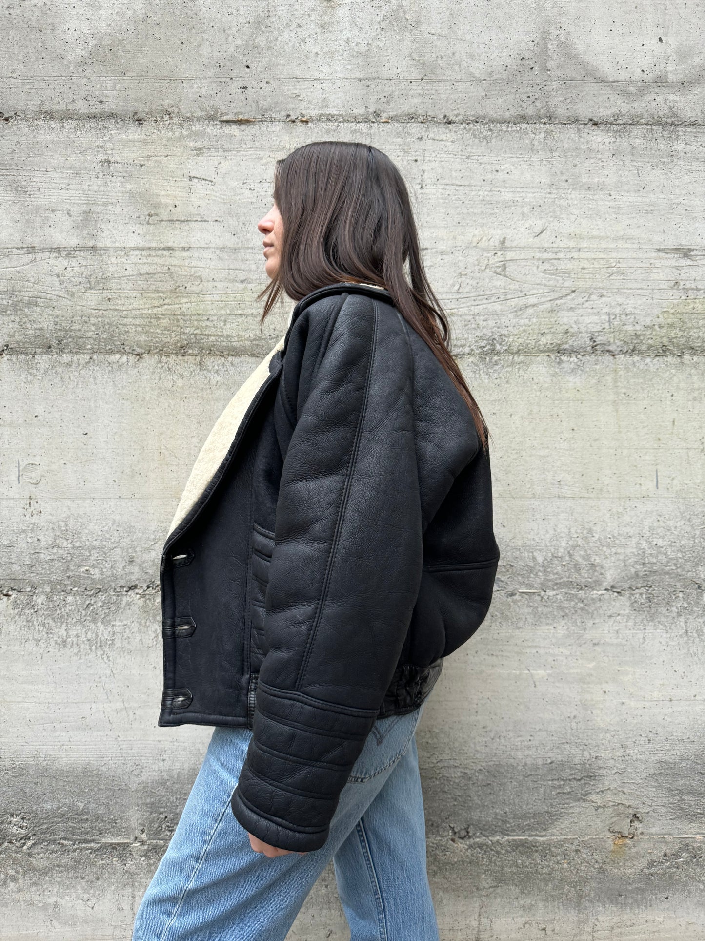 Bomber aviator Shearling nero, in rara taglia 46it uomo (XS)