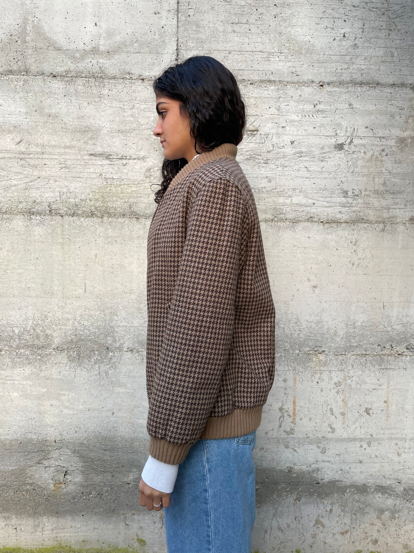 Bomber con elastici pied de poule trapuntato, in lana - taglia M uomo