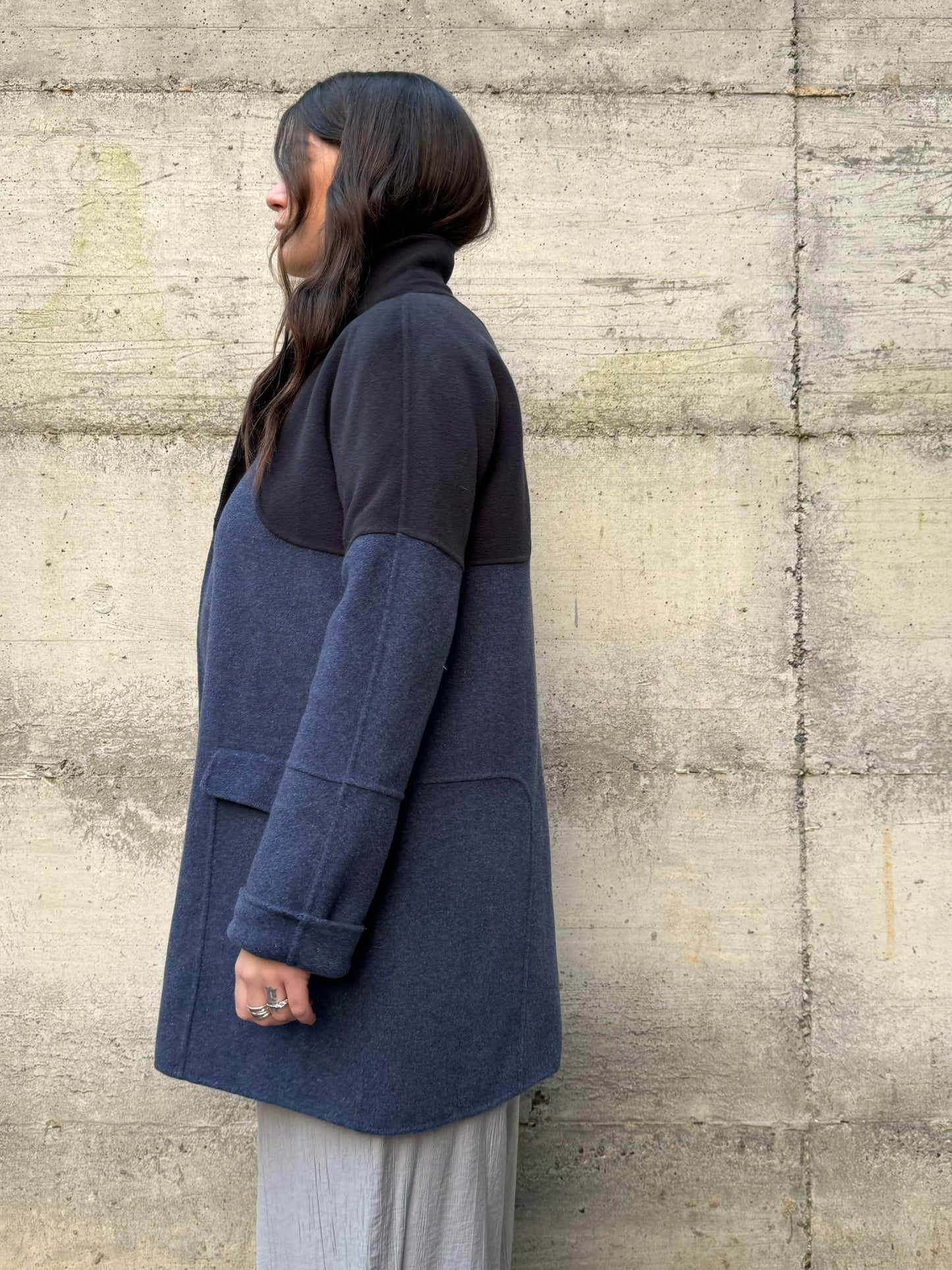 Cappottino Intrend blu mezza stagione, 85% lana 15% lyocell