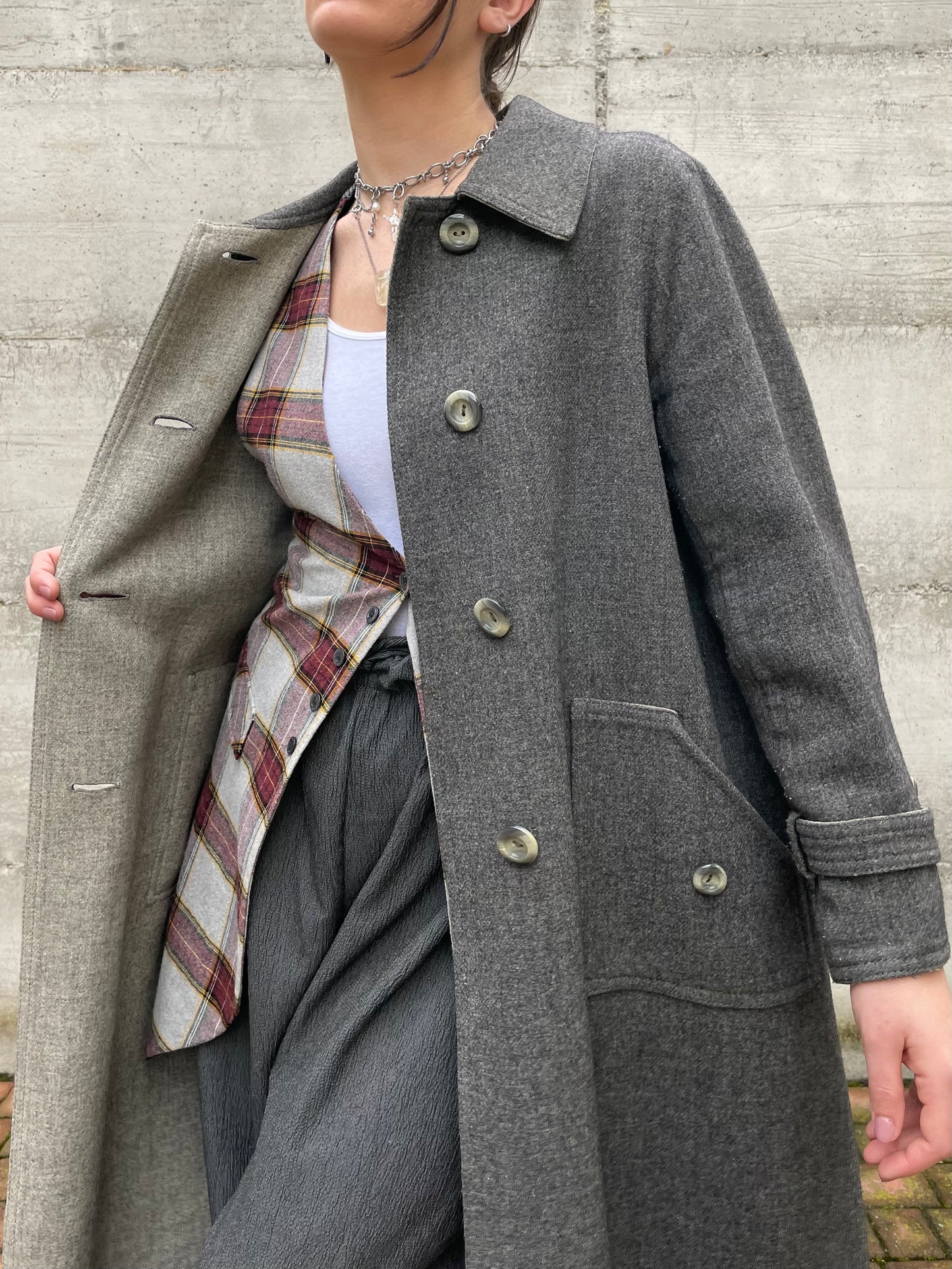 Spolverino mezza stagione lana cotta grigio - M