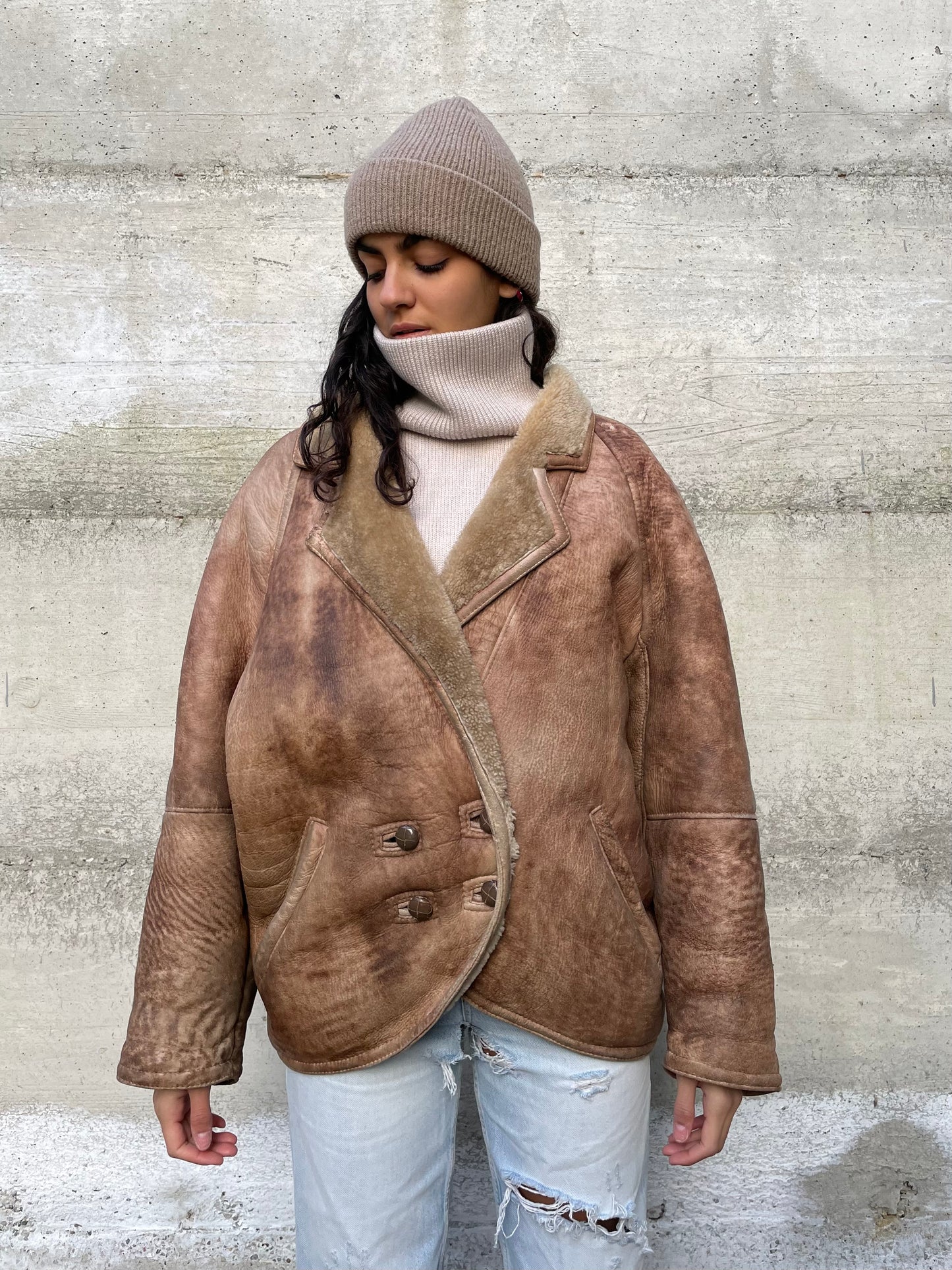 Montone donna originale Shearling 80s in nappa sfumata