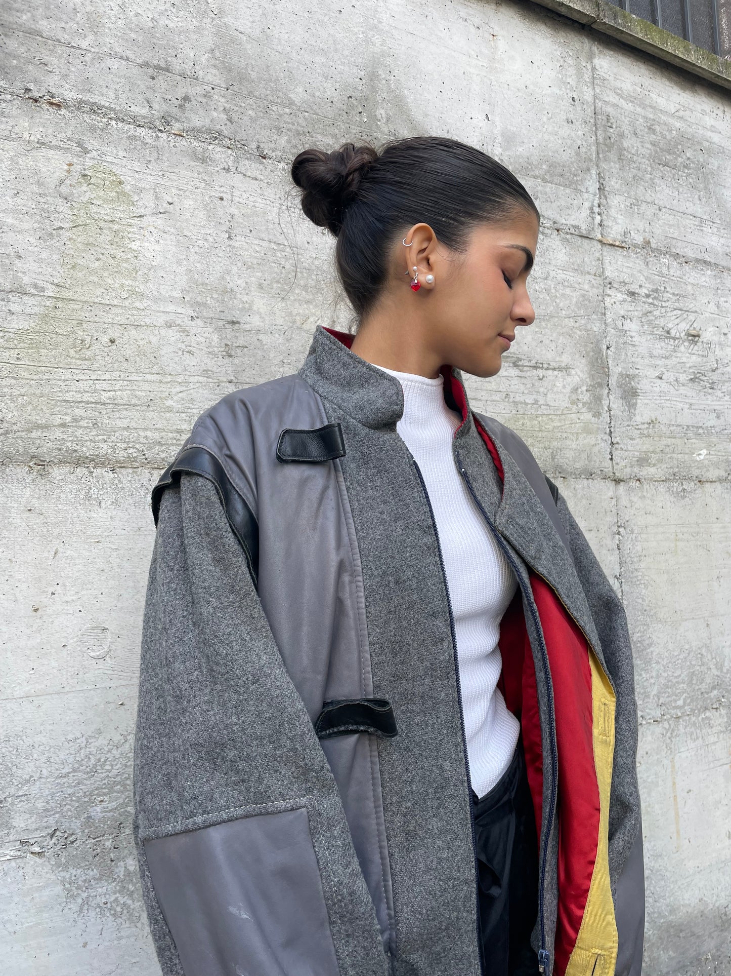 Bomber smanicabile in vera pelle e lana, Primigi 90s