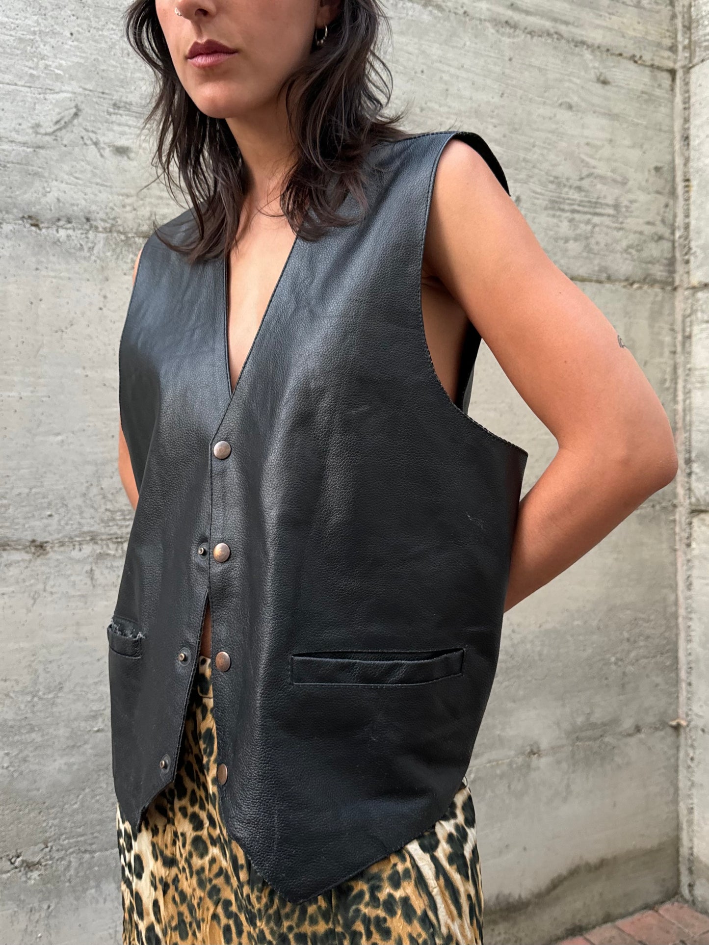 Gilet in vera pelle nero, S uomo