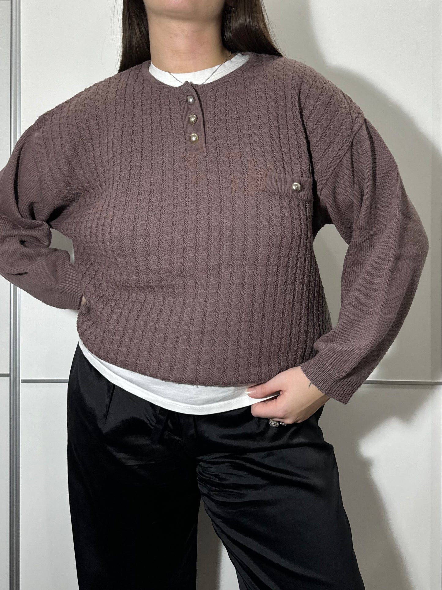 Pullover girocollo malva in misto lana