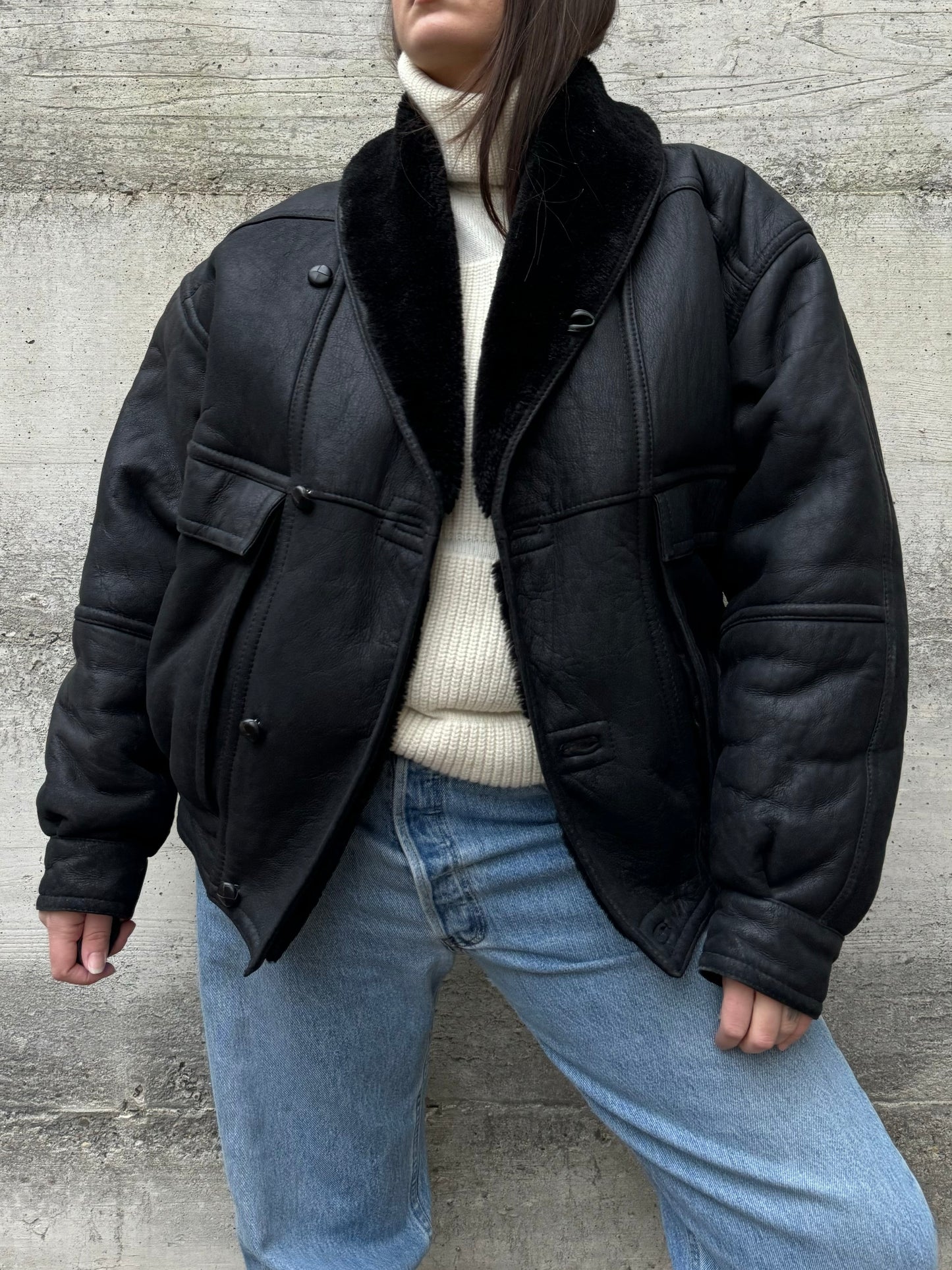 Bomber aviator Shearling nero taglia 48it uomo (S)