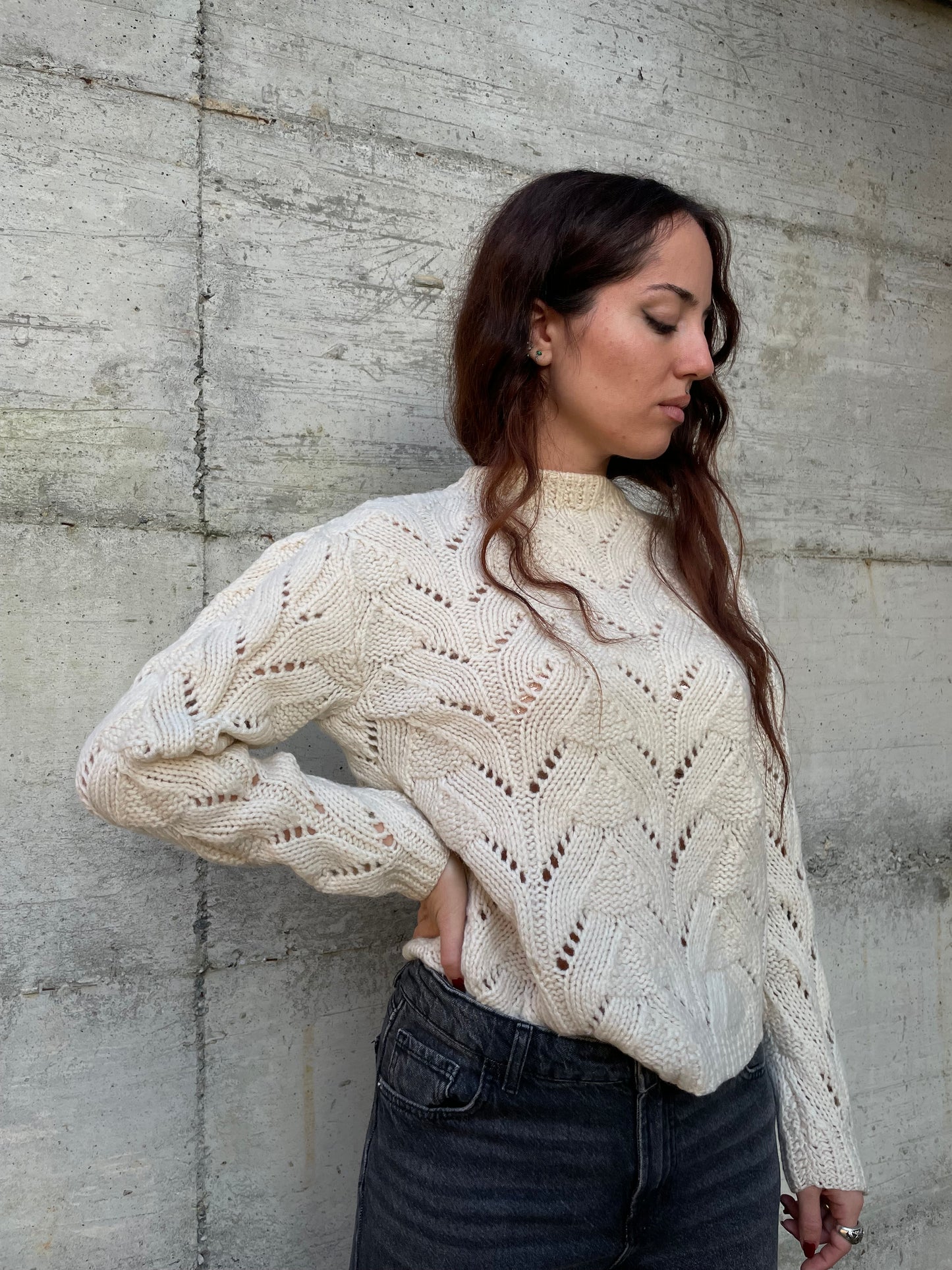 Maglione girocollo sartoriale burro 100% lana - taglia M