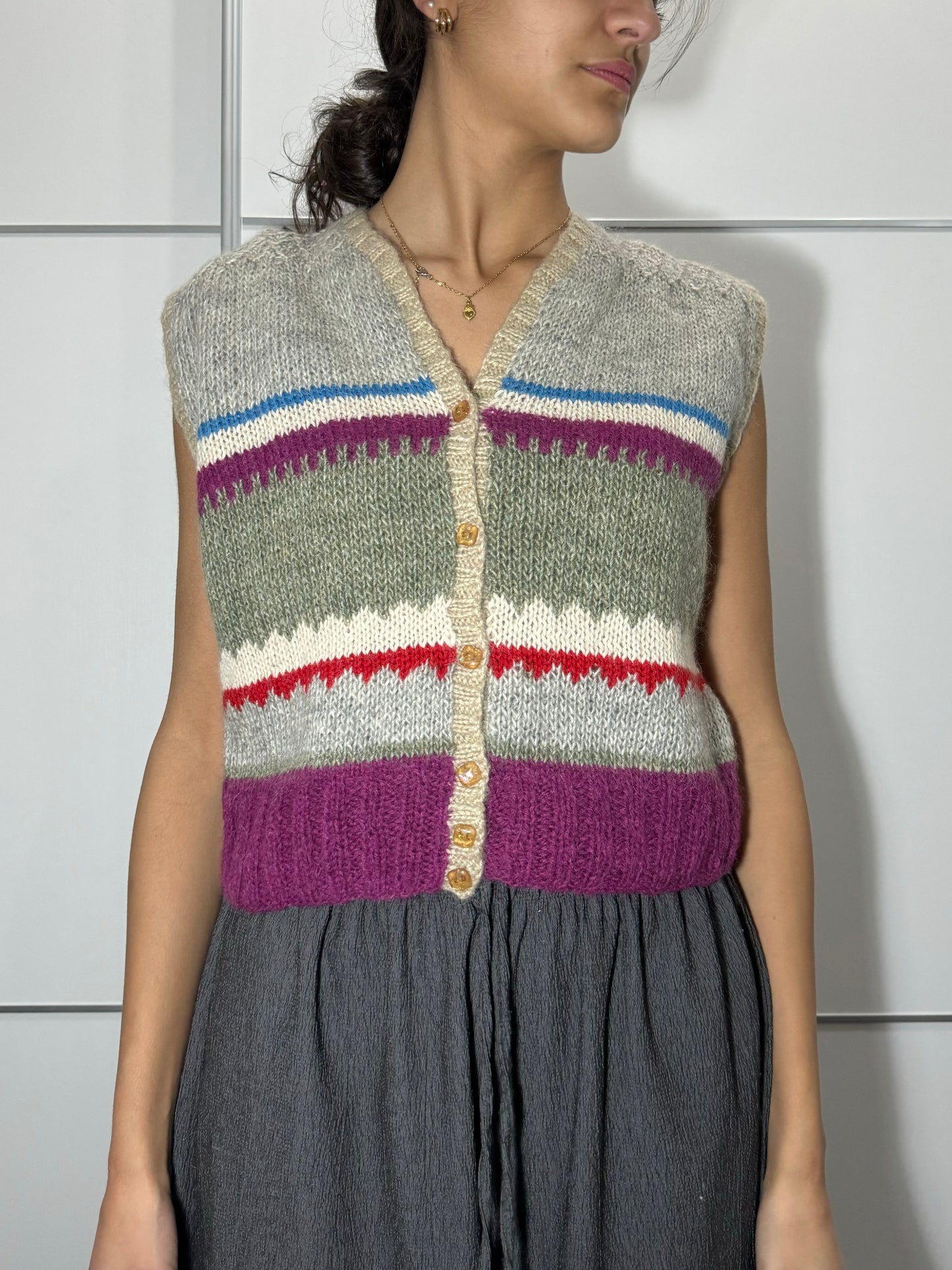Gilet cropped crochet multicolor in lana