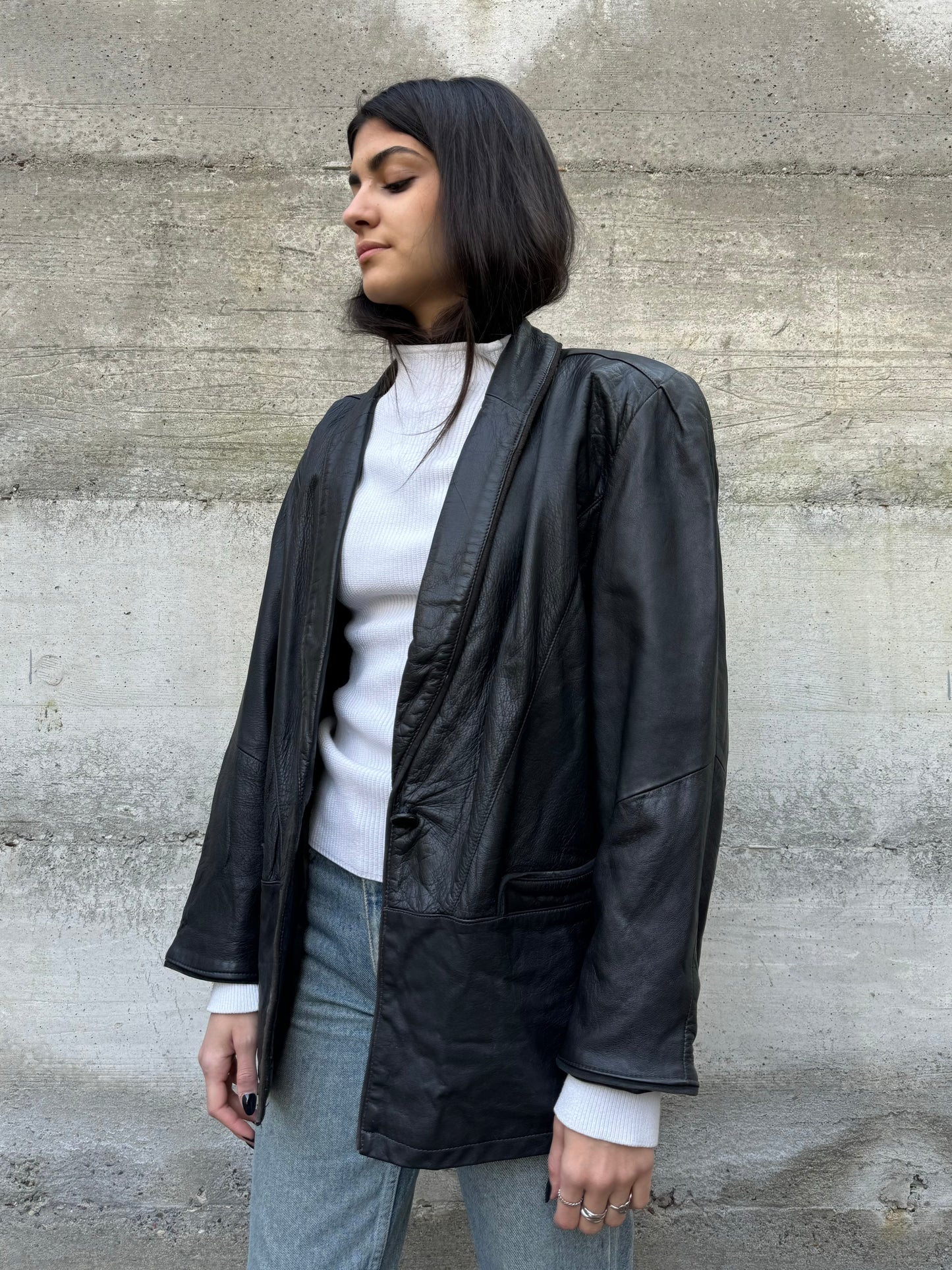 Giacca donna 80s in vera pelle nappata testa di moro