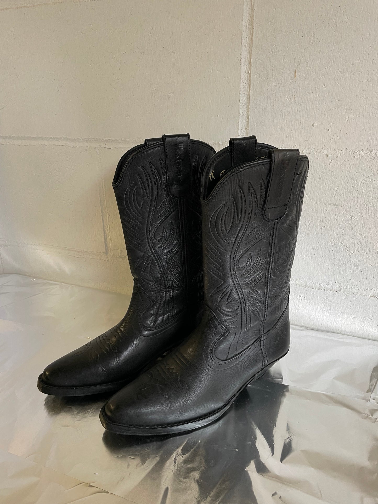 EU 37 - Original Arizona Western Boots, neri, vera pelle, pari a nuovo!