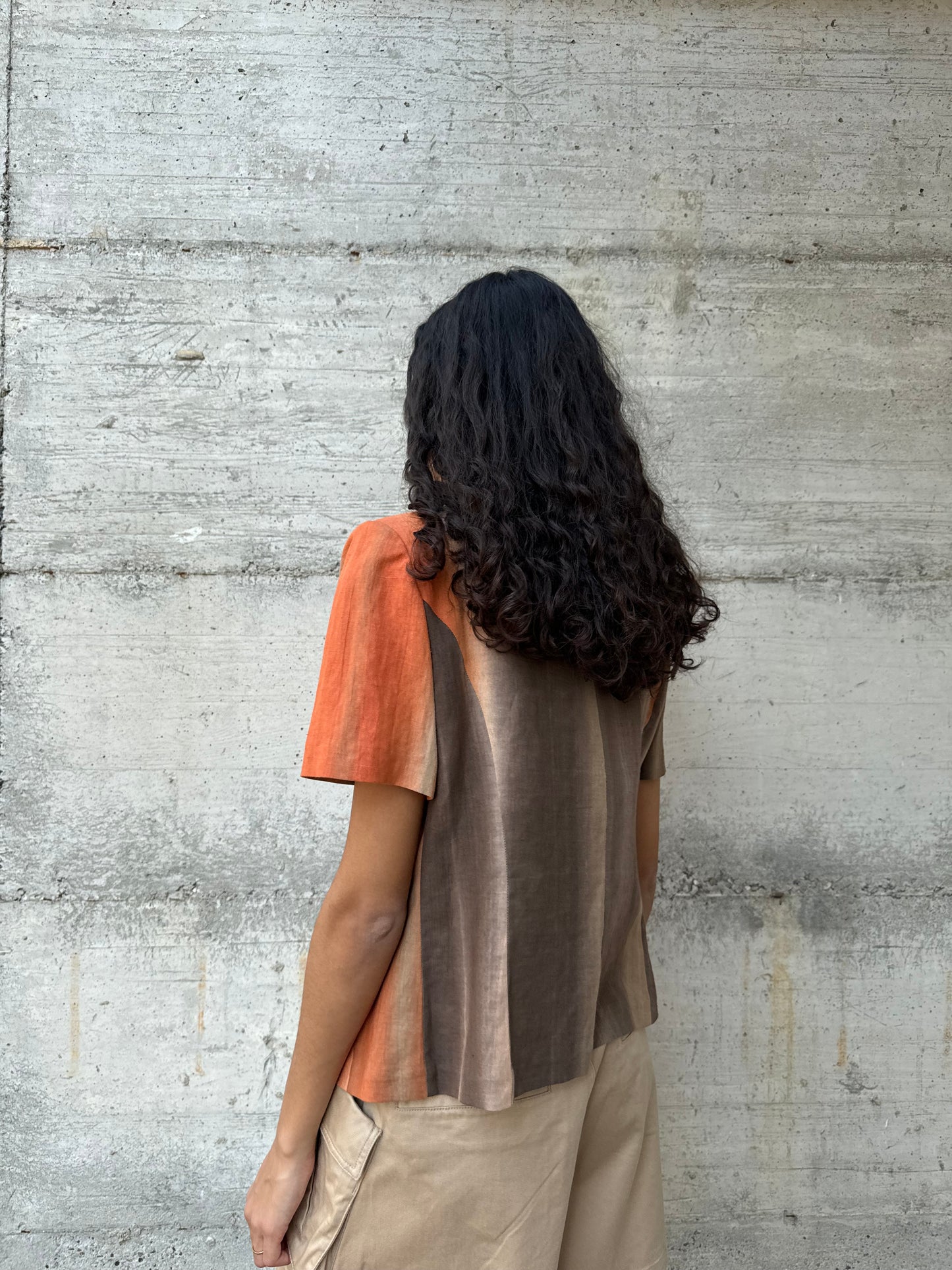 Blazer a manica corta sartoriale in misto lino e cotone