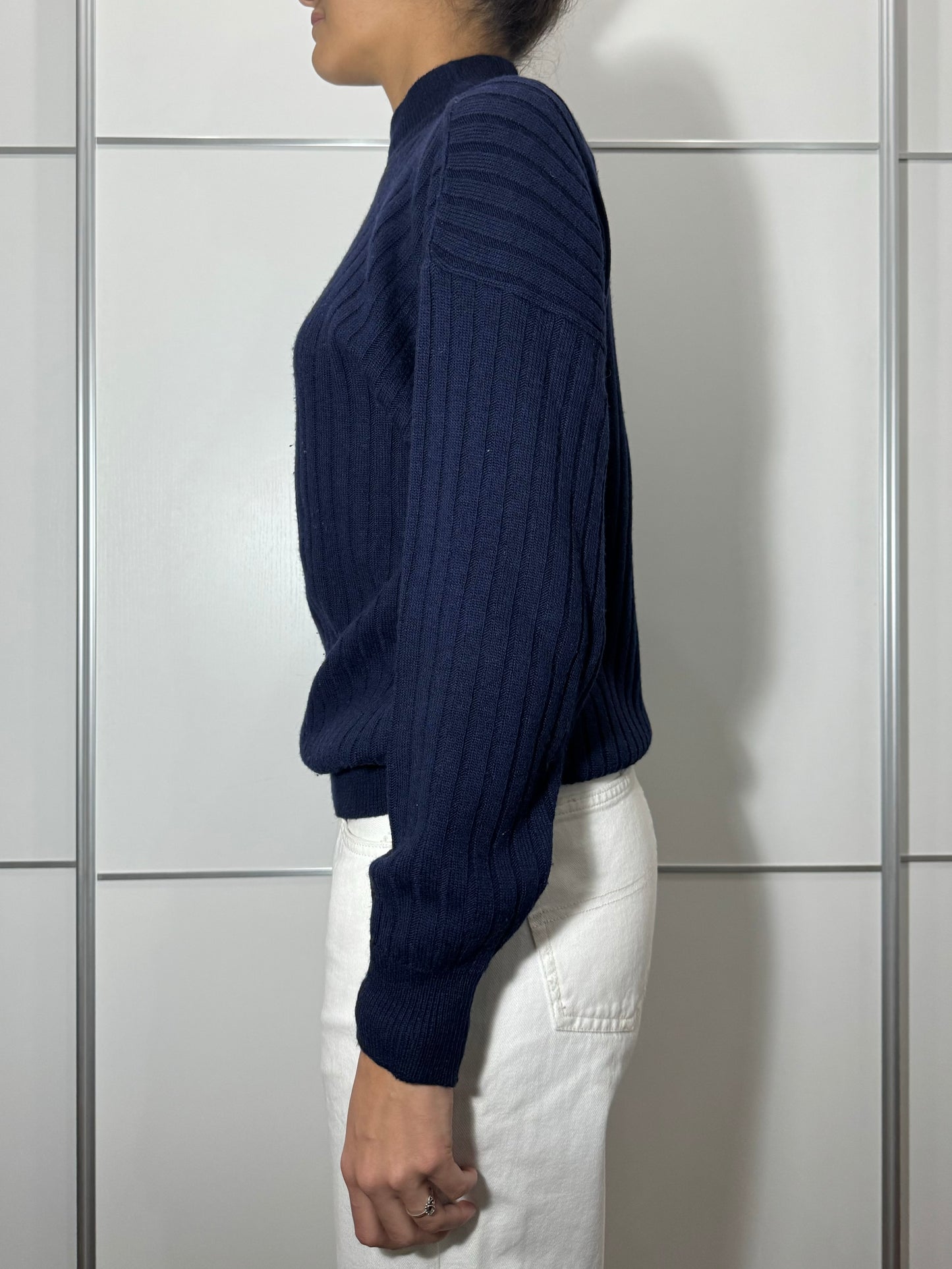 Dolcevita a coste blu in misto lana