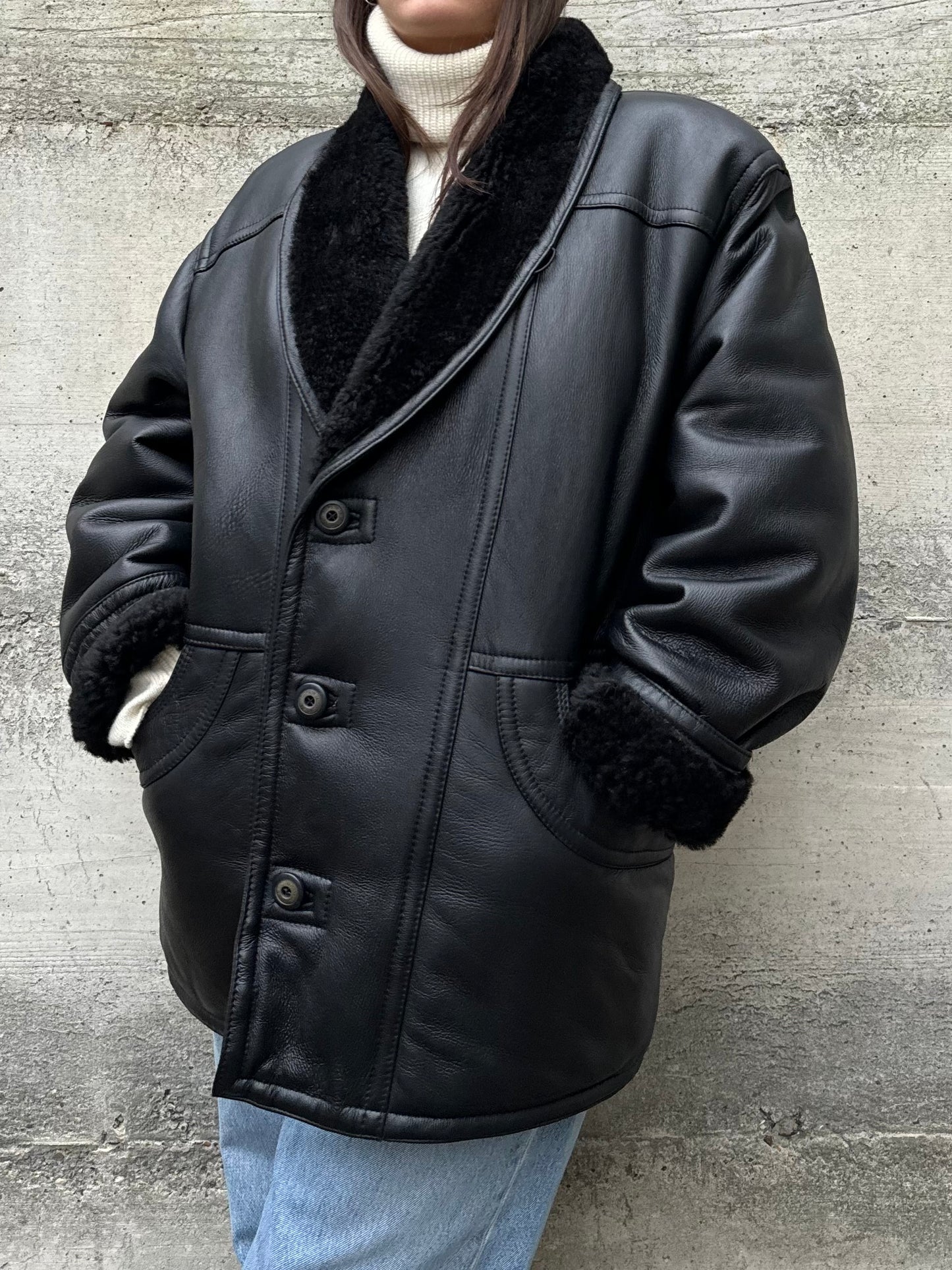 Montone Shearling nero in nappa, taglia 50it uomo (M)