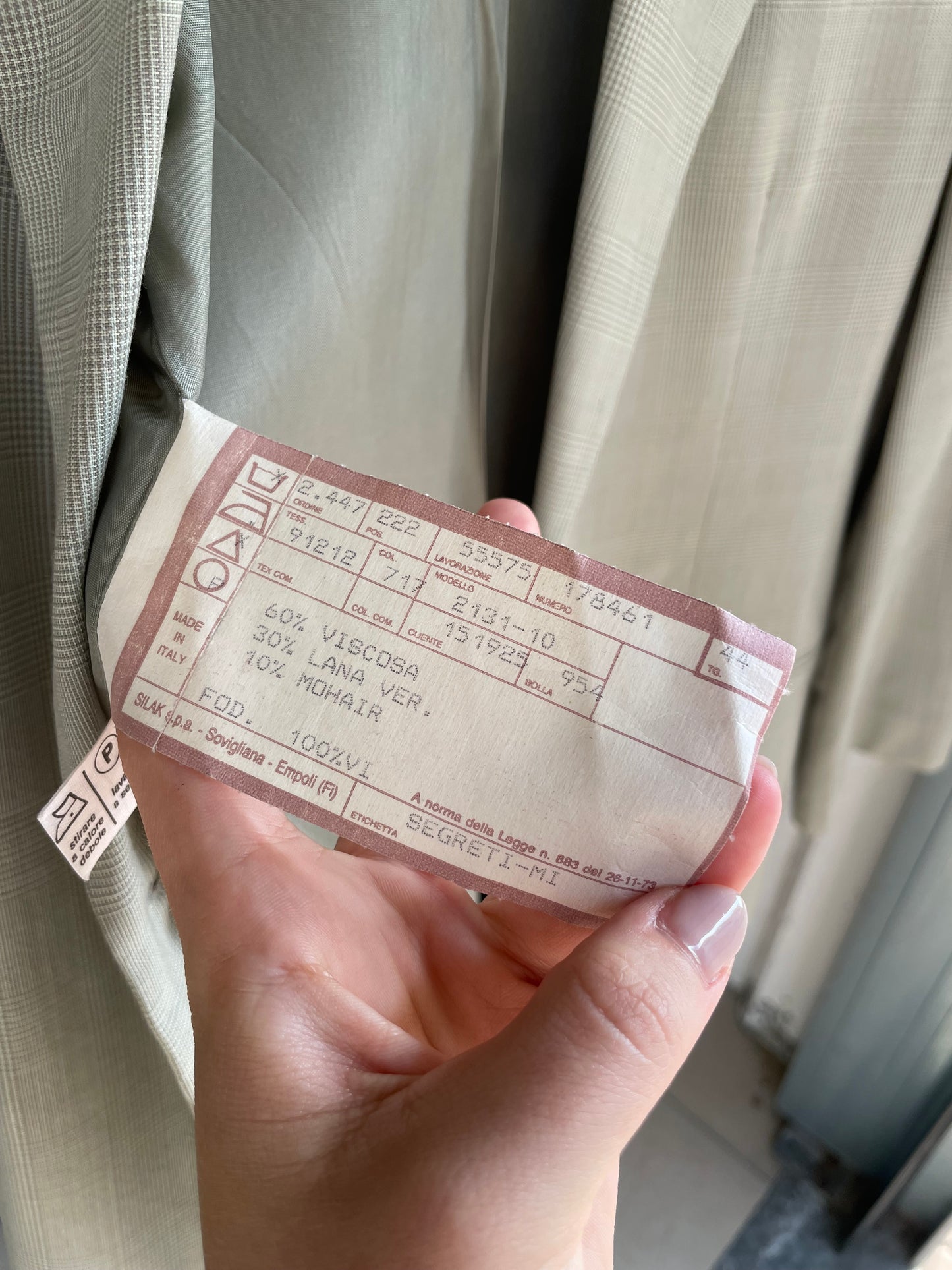 Blazer sartoriale misto viscosa/lana vergine/mohair madras color verde muschio