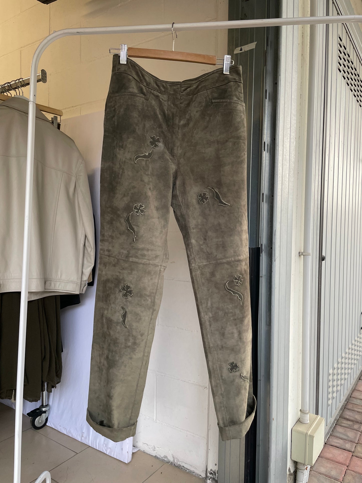 Pantalone skinny a vita alta suede, verde oliva - taglia XS/S