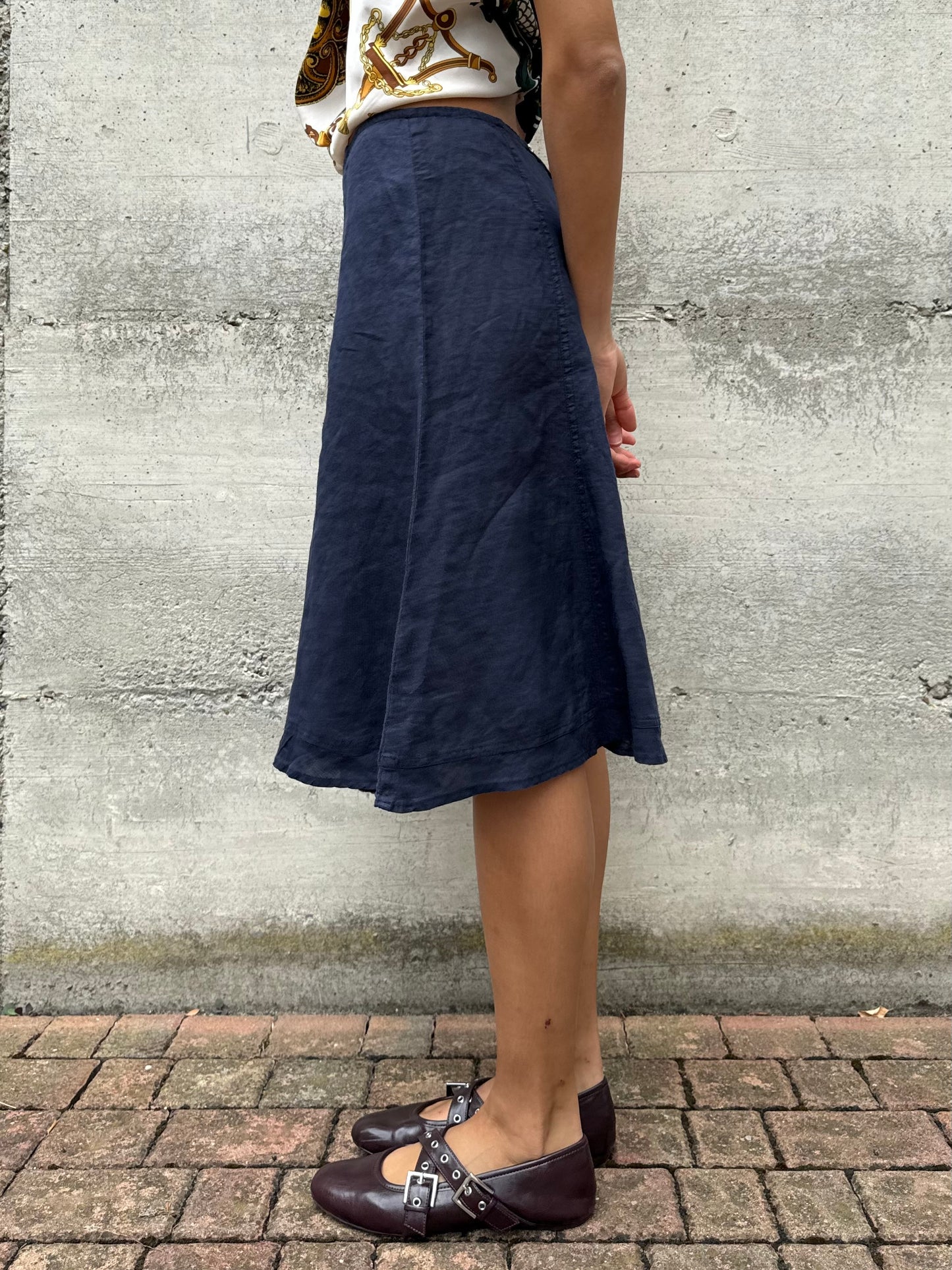 Gonna sartoriale midi a ruota 100% lino, taglia M