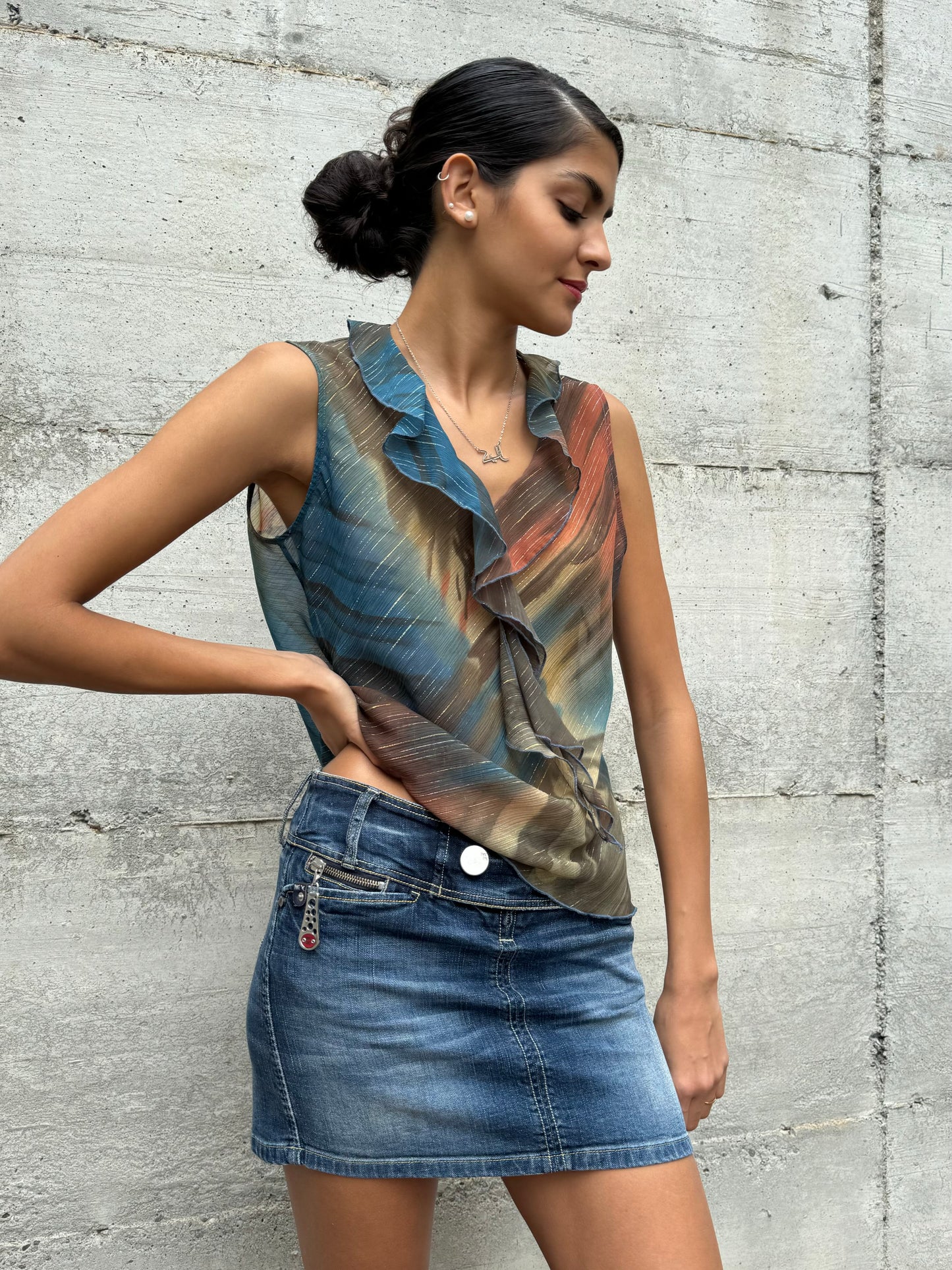 Top Y2K in crepe di viscosa