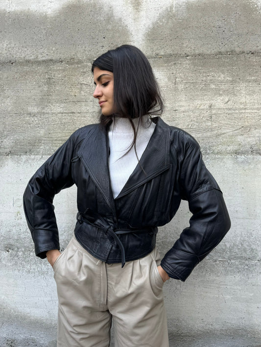 Giacca 80s crop in vera pelle nappata