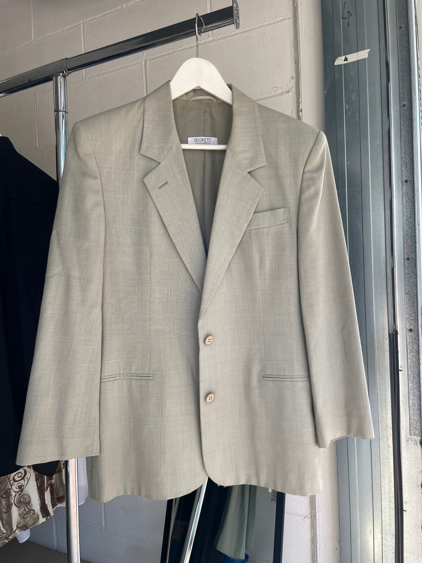 Blazer sartoriale misto viscosa/lana vergine/mohair madras color verde muschio