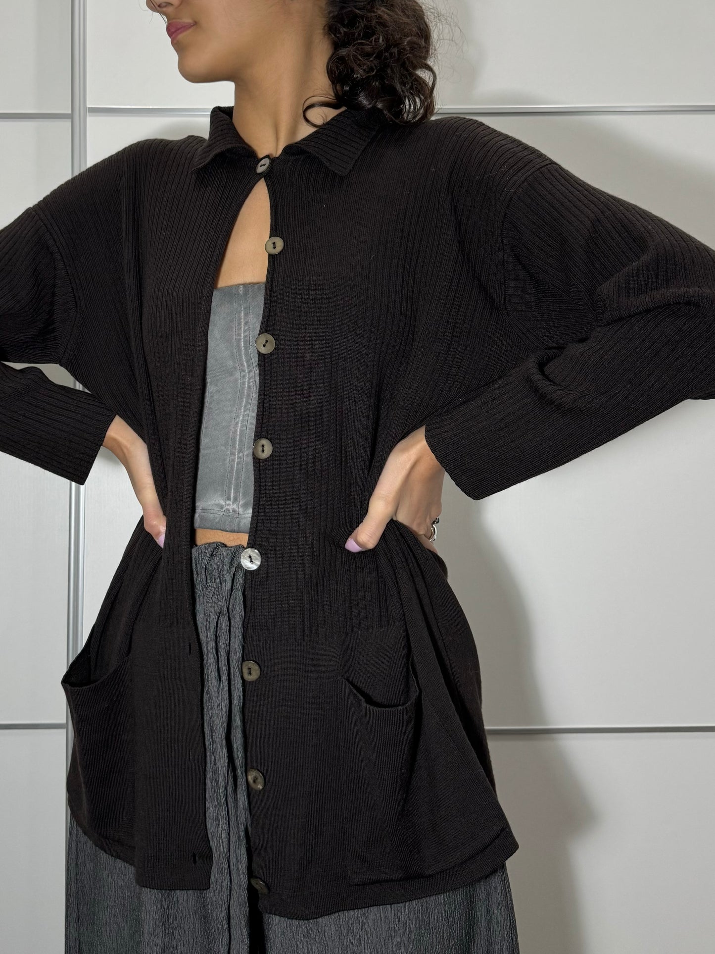 Cardigan testa di moro in 100% lana merino extrafine