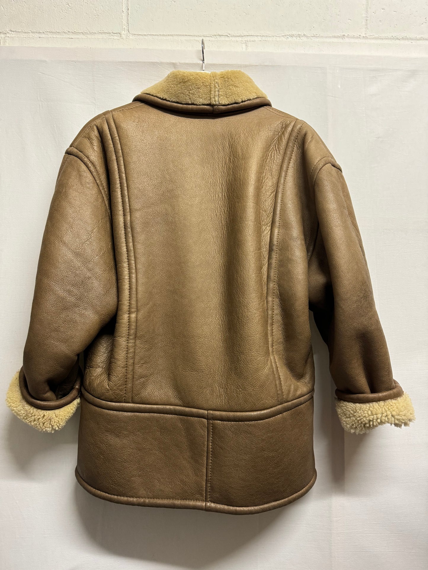 Montone originale Shearling in pelle nocciola, rara taglia piccola da donna