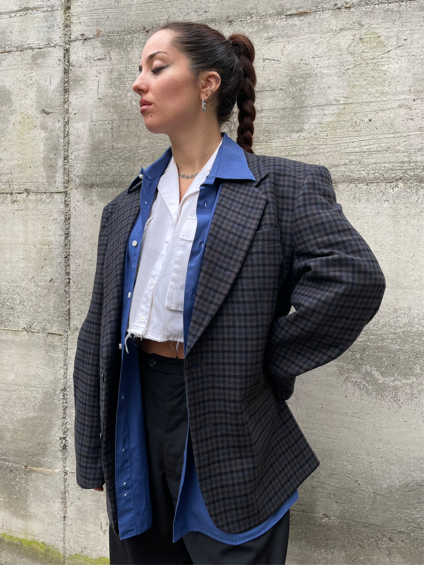 Blazer maschile tartan in misto lana e cashmere