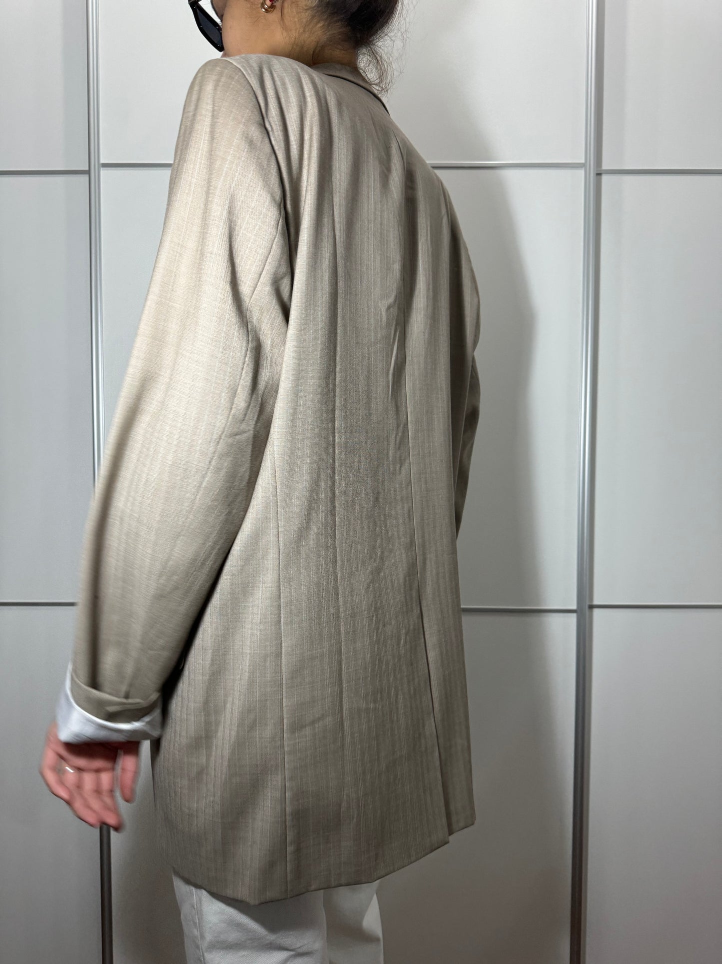 Blazer in fresco lana vergine superfine beige gessato