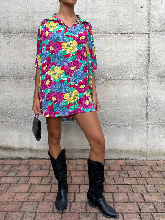 Camicia vintage floreale multicolor 100% viscosa - taglia L/XL