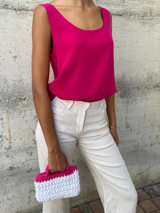 Top sartoriale in pura seta fucsia - taglia M