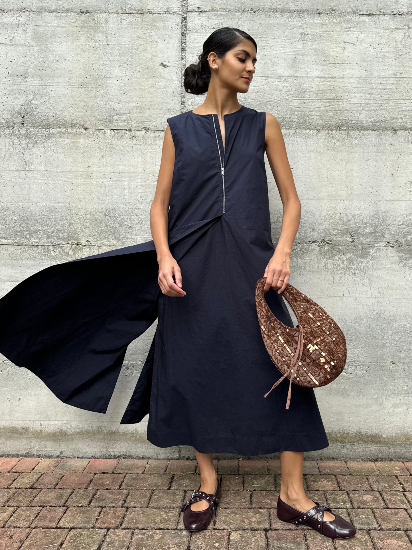 Maxi abito COS in cotone blu notte, taglia M