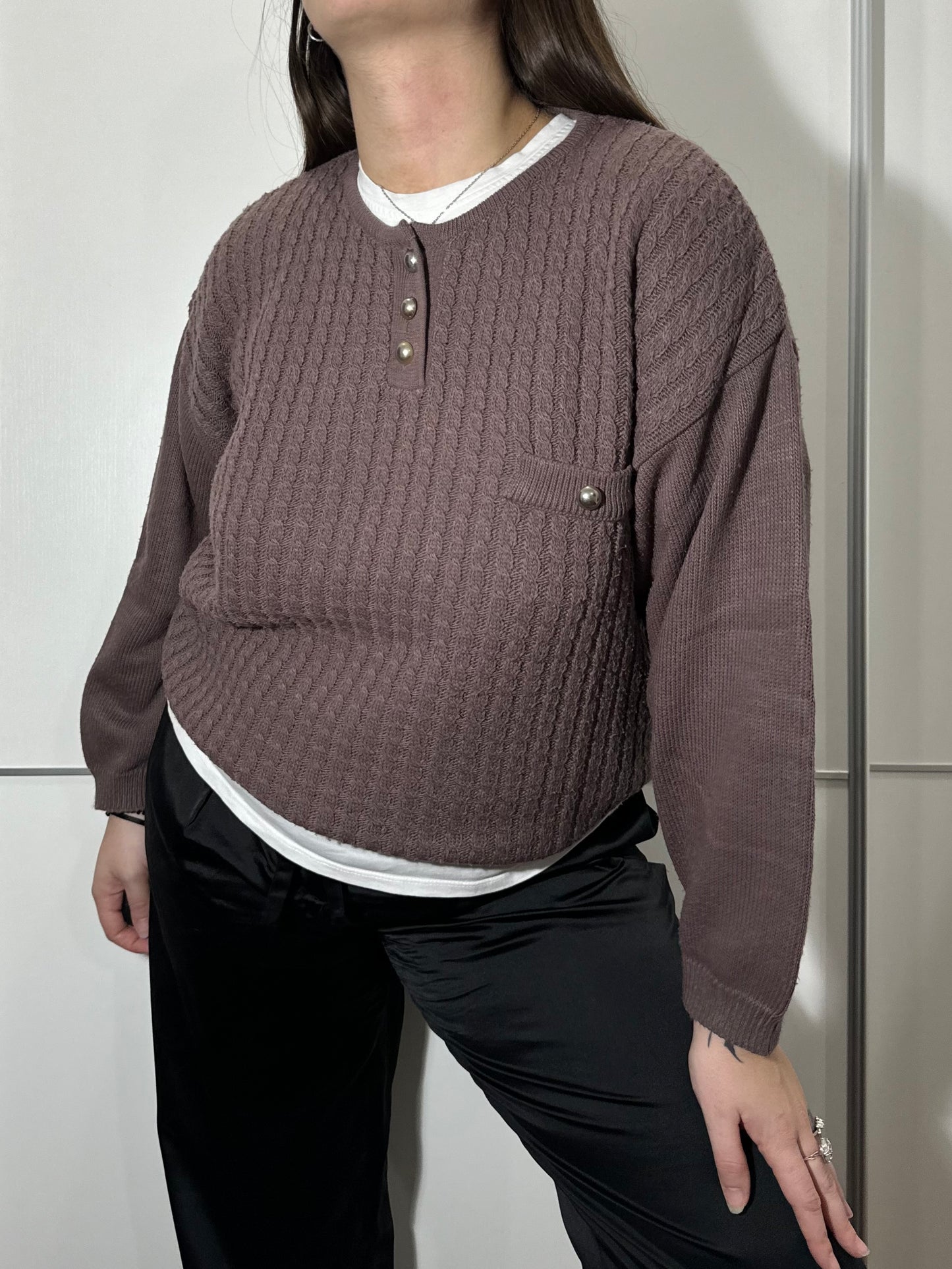 Pullover girocollo malva in misto lana