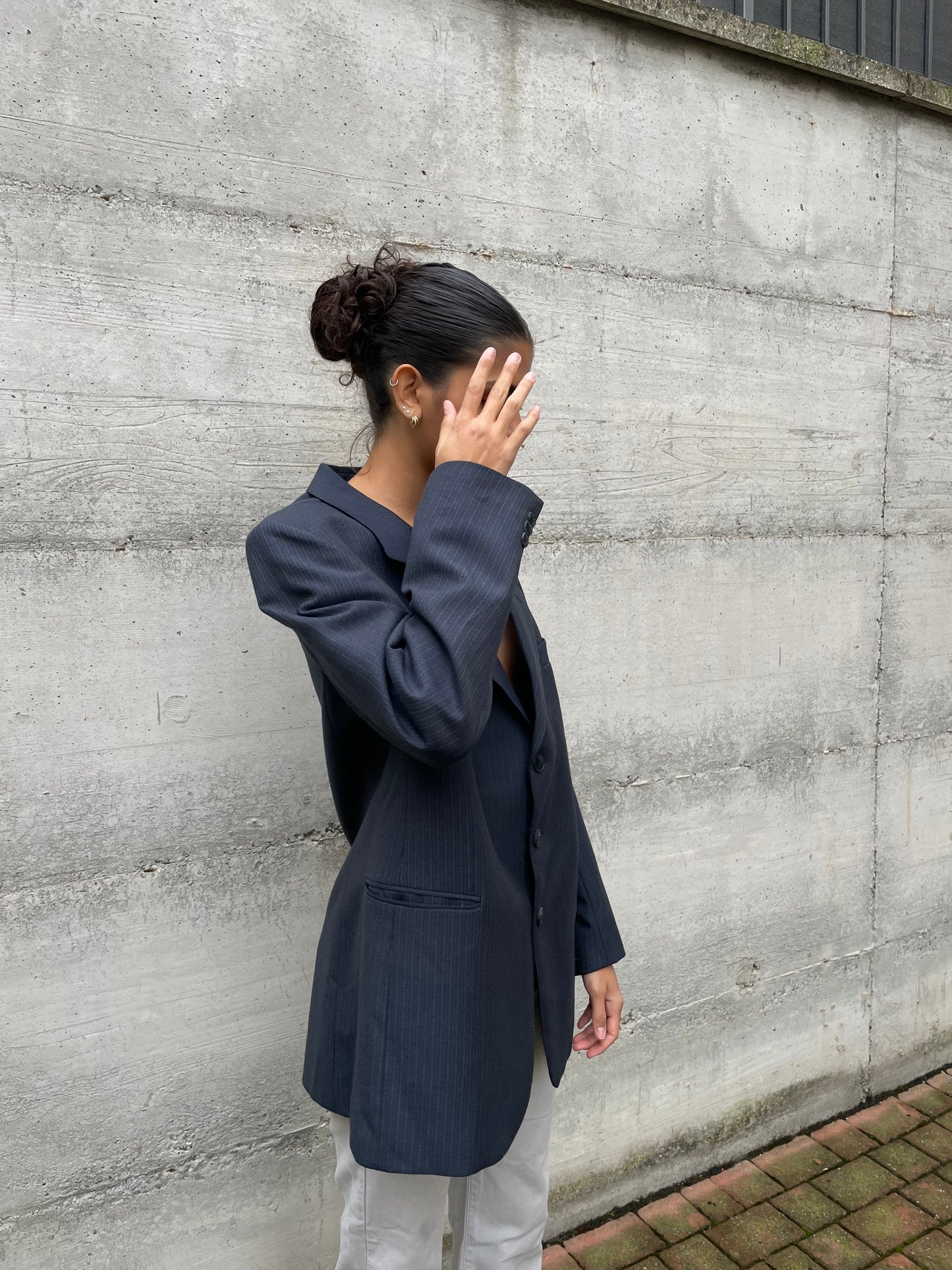 Blazer sartoriale blu navy gessato - taglia S uomo