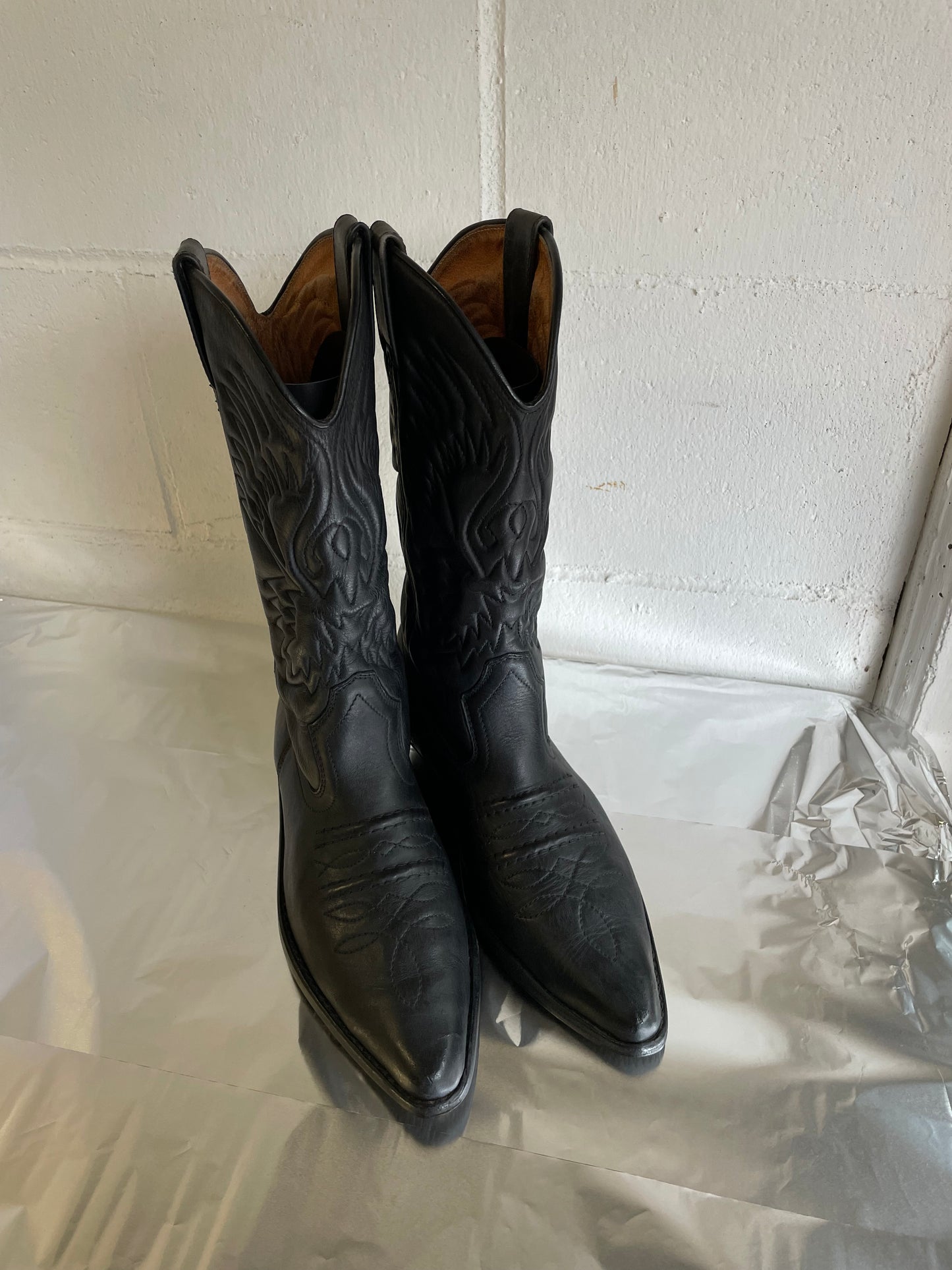 EU 38.5/39 - Texano vintage al polpaccio in vera pelle nero