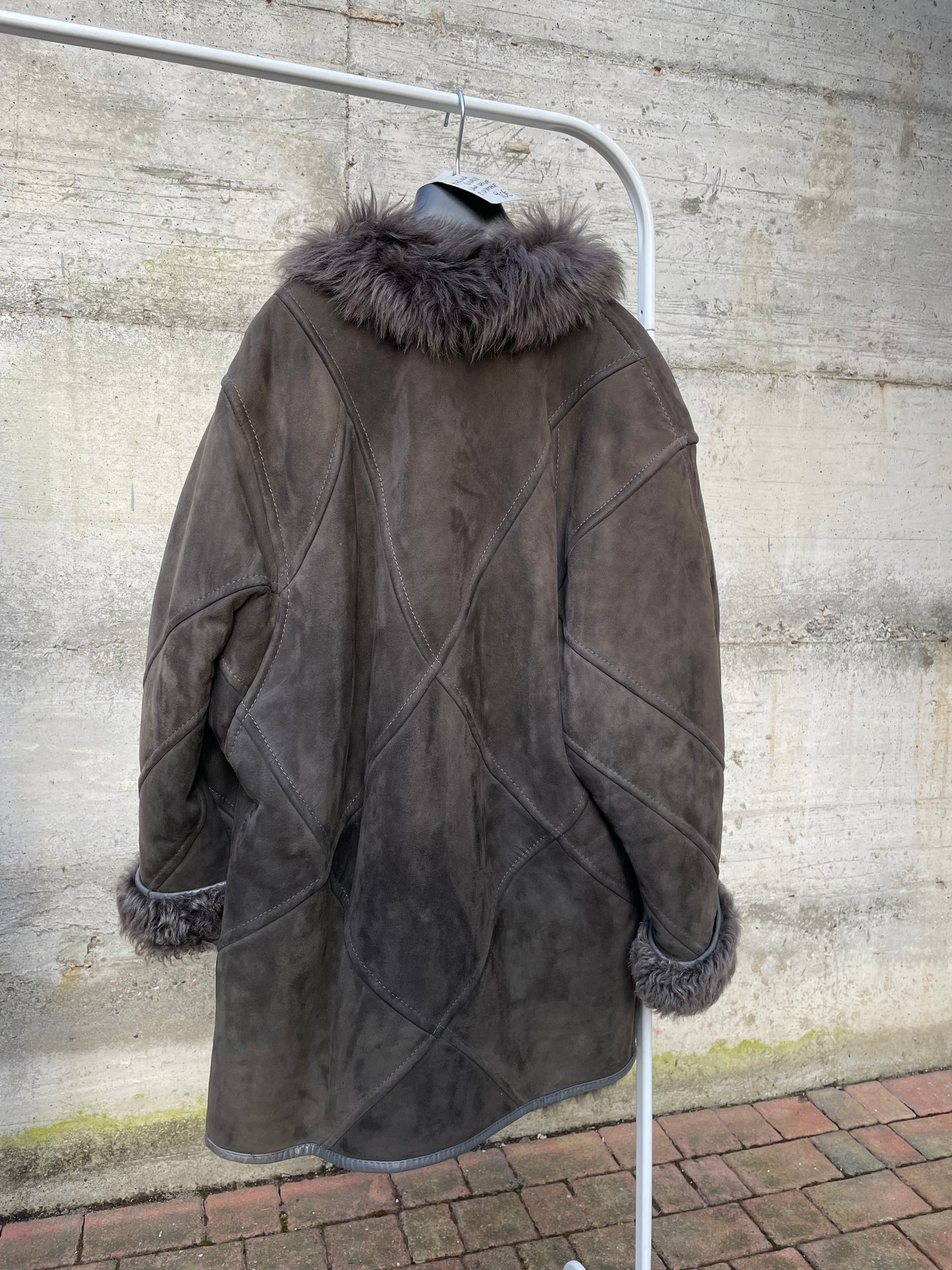 Montone originale Shearling a pelo lungo grigio topo