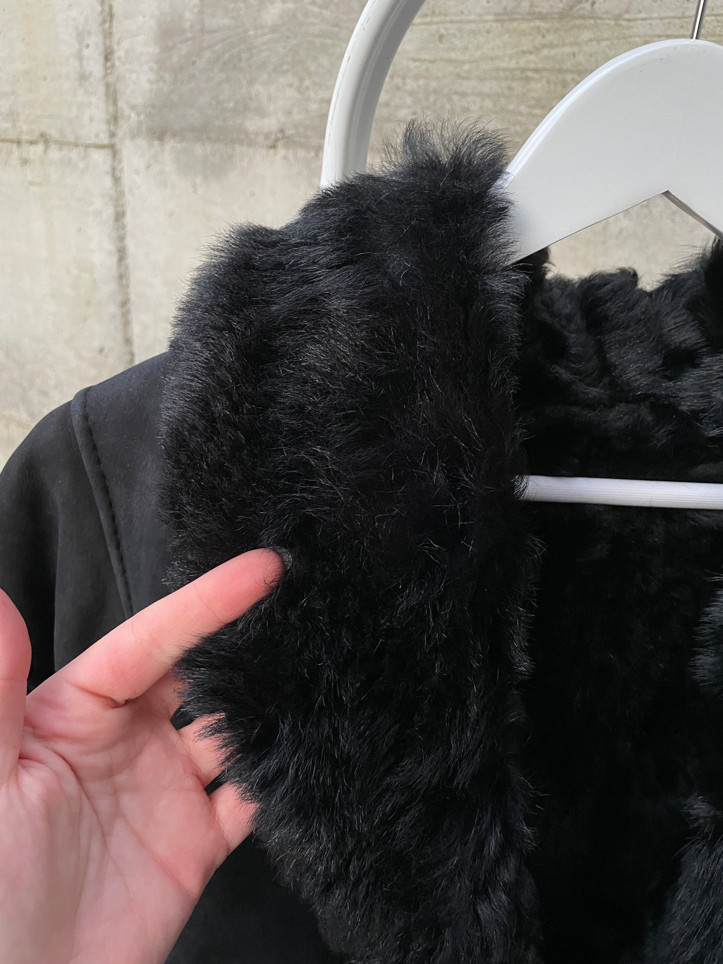 Montone originale Shearling scamosciato nero, taglia 44it donna