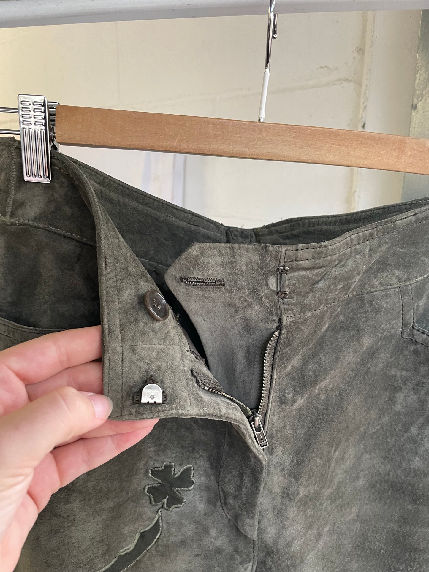 Pantalone skinny a vita alta suede, verde oliva - taglia XS/S