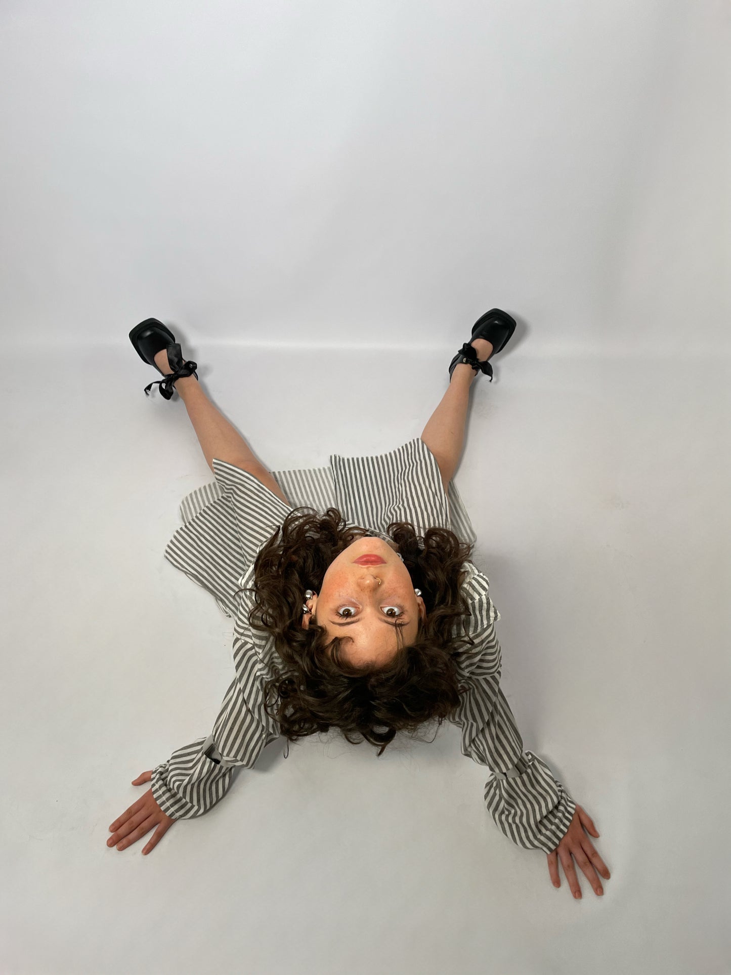 Maxi camicia lunghezza midi 100% cotone - righe bianco e grigio - taglia unica