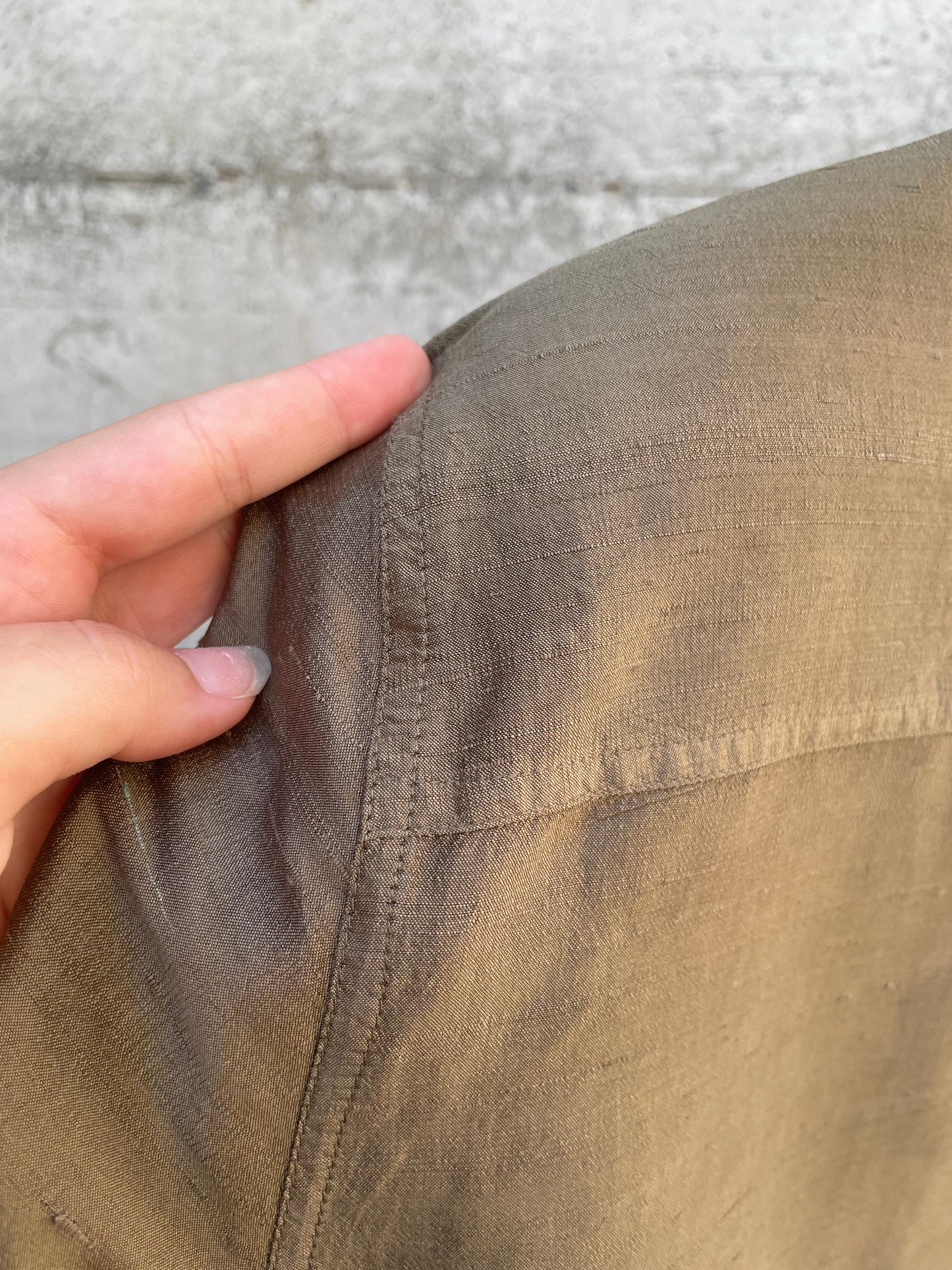 Chemisier midi 100% shantung di seta verde oliva - taglia M