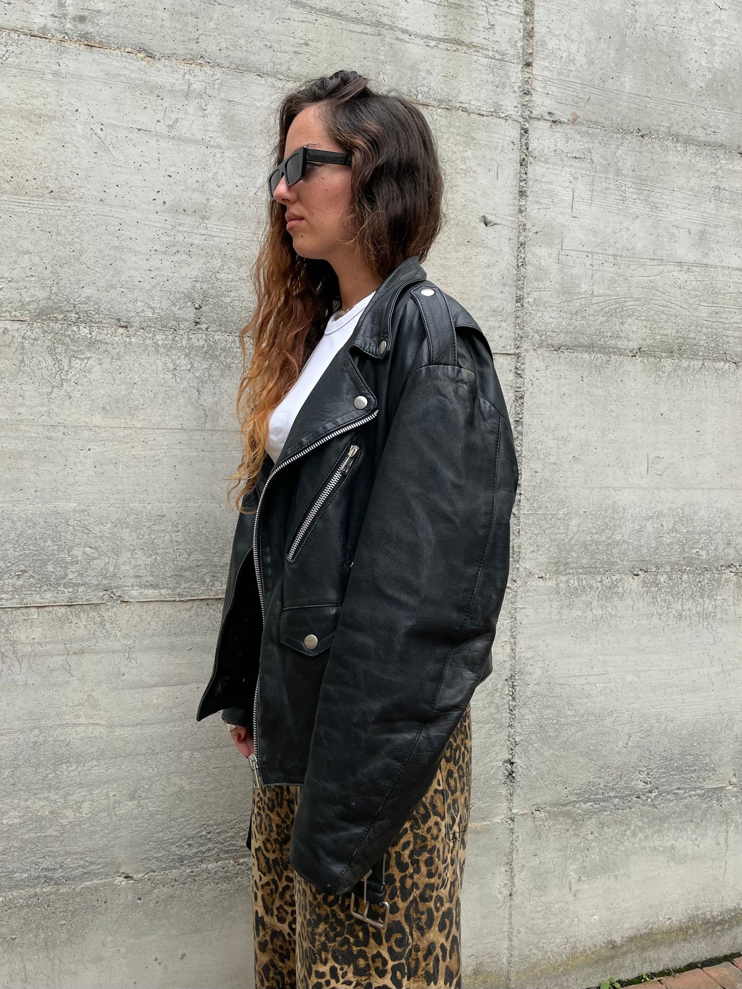 Chiodo vintage vera pelle nero, in nappa leggera, taglia XL