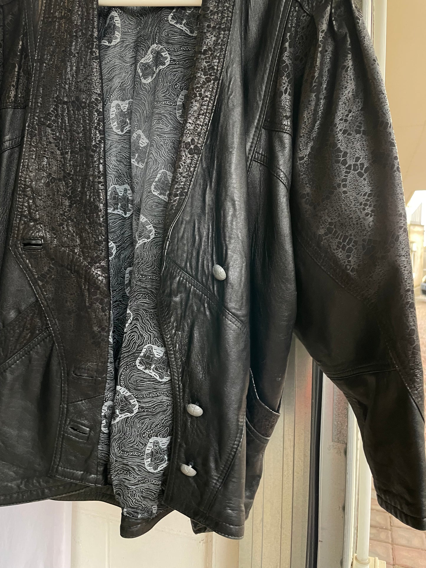 Giacca 80s lavorata in vera pelle nera - taglia M