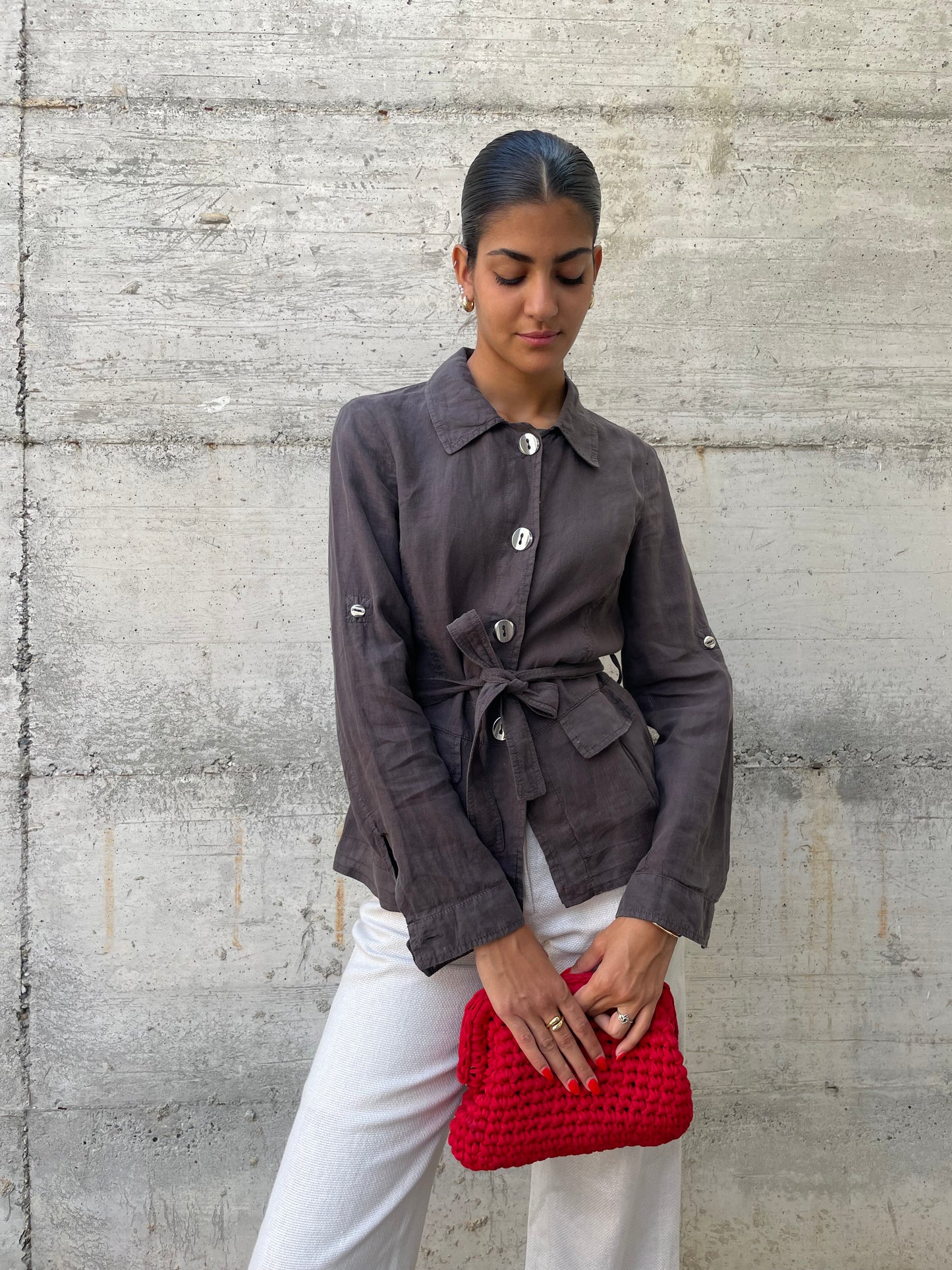 Camicia Marella cargo marrone 100% lino - taglia S/M