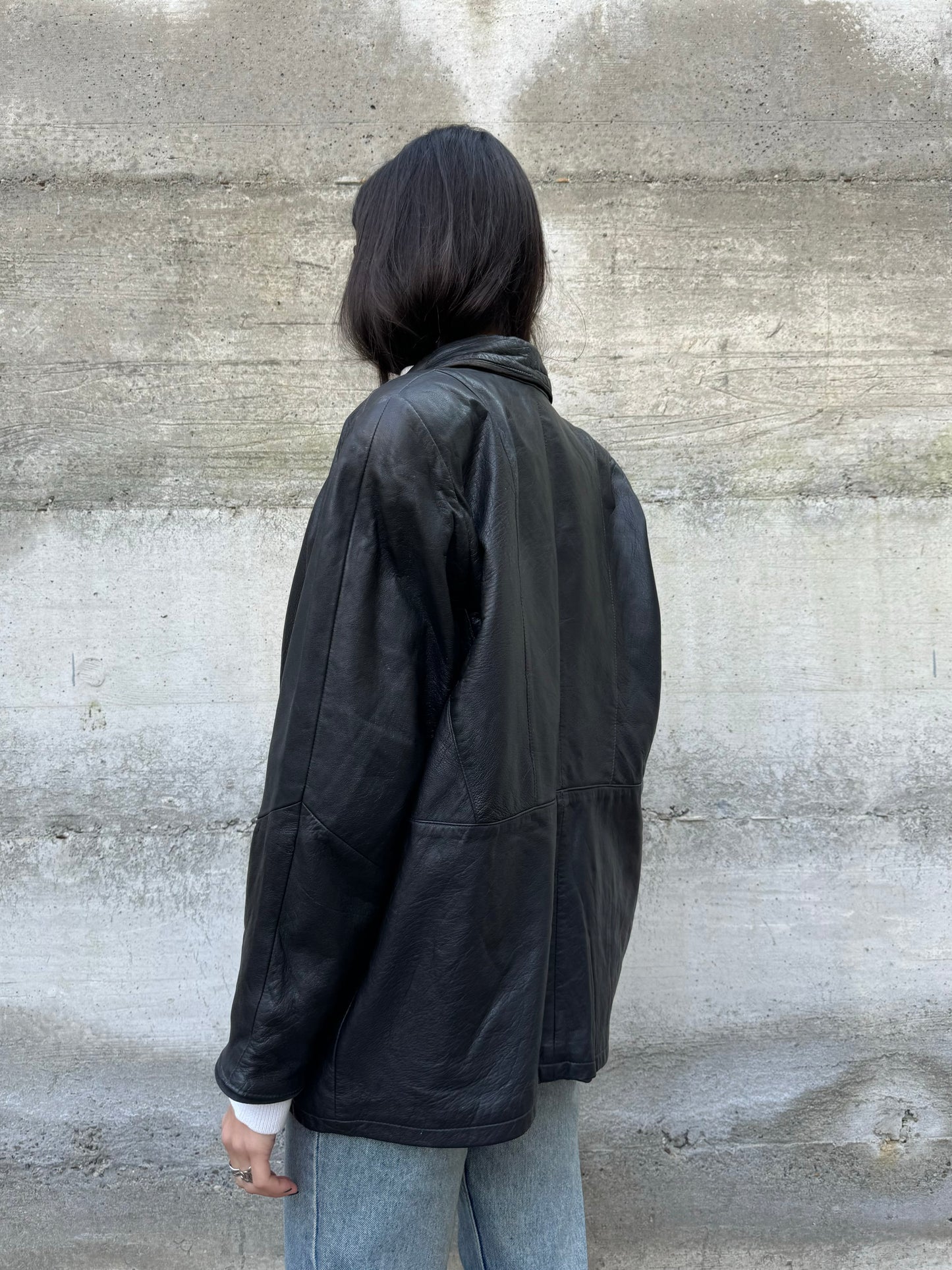 Giacca donna 80s in vera pelle nappata testa di moro