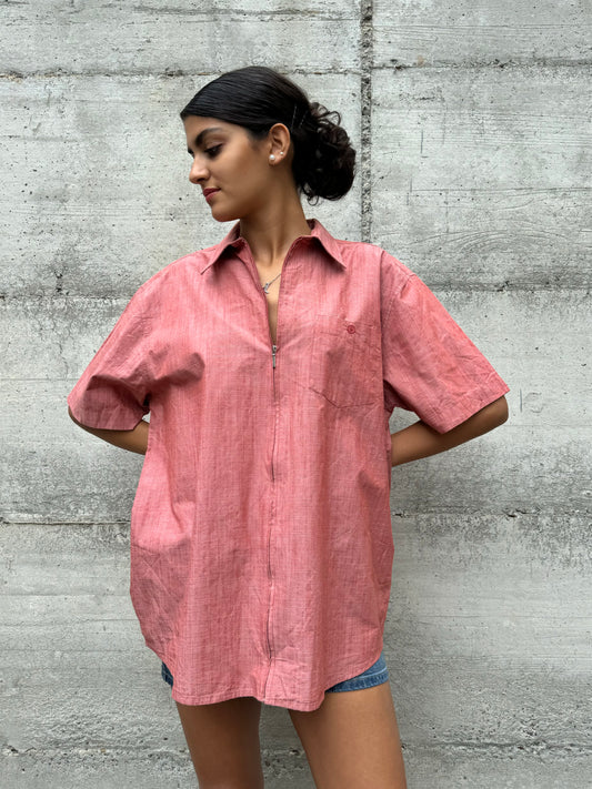 Camicia 90s con cerniera rosso melange